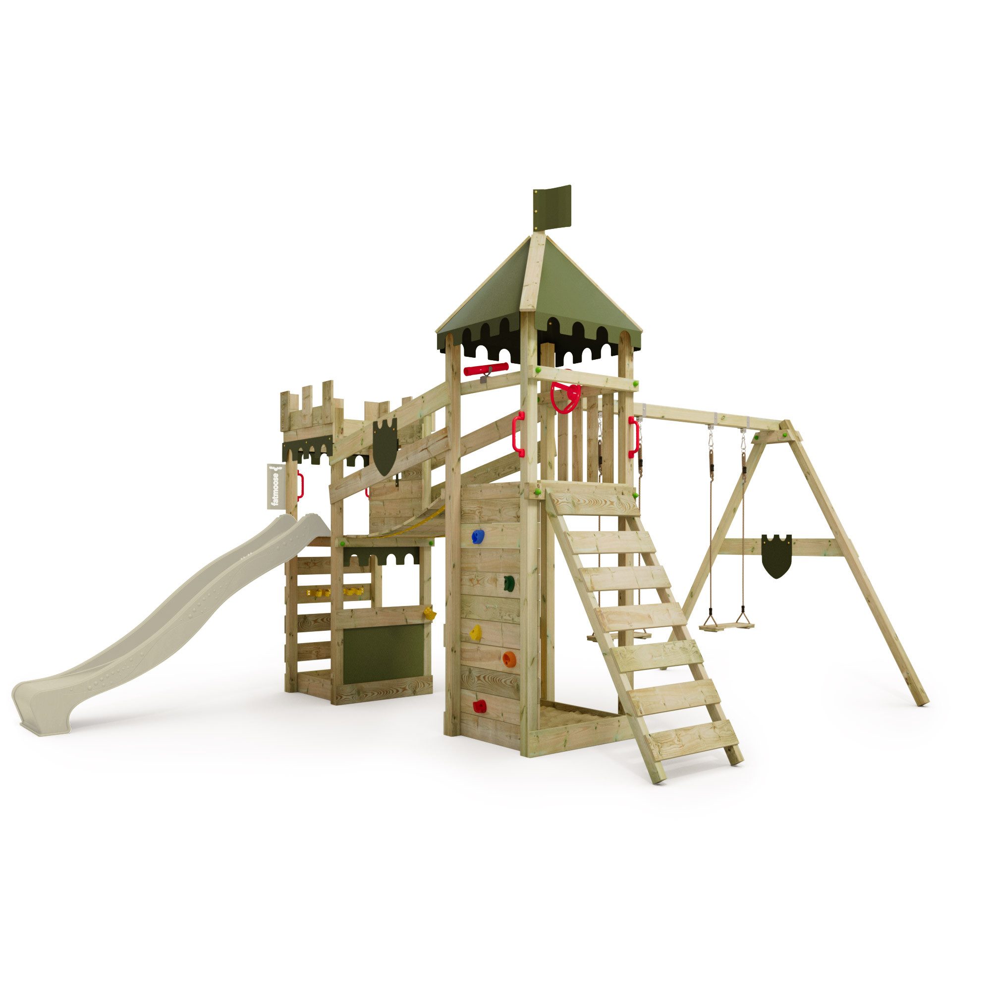 FATMOOSE Spielturm RiverRun Ritterburg-Kletterturm mit Schaukel, extrem witterungsbeständig mit 10 Jahren Garantie*