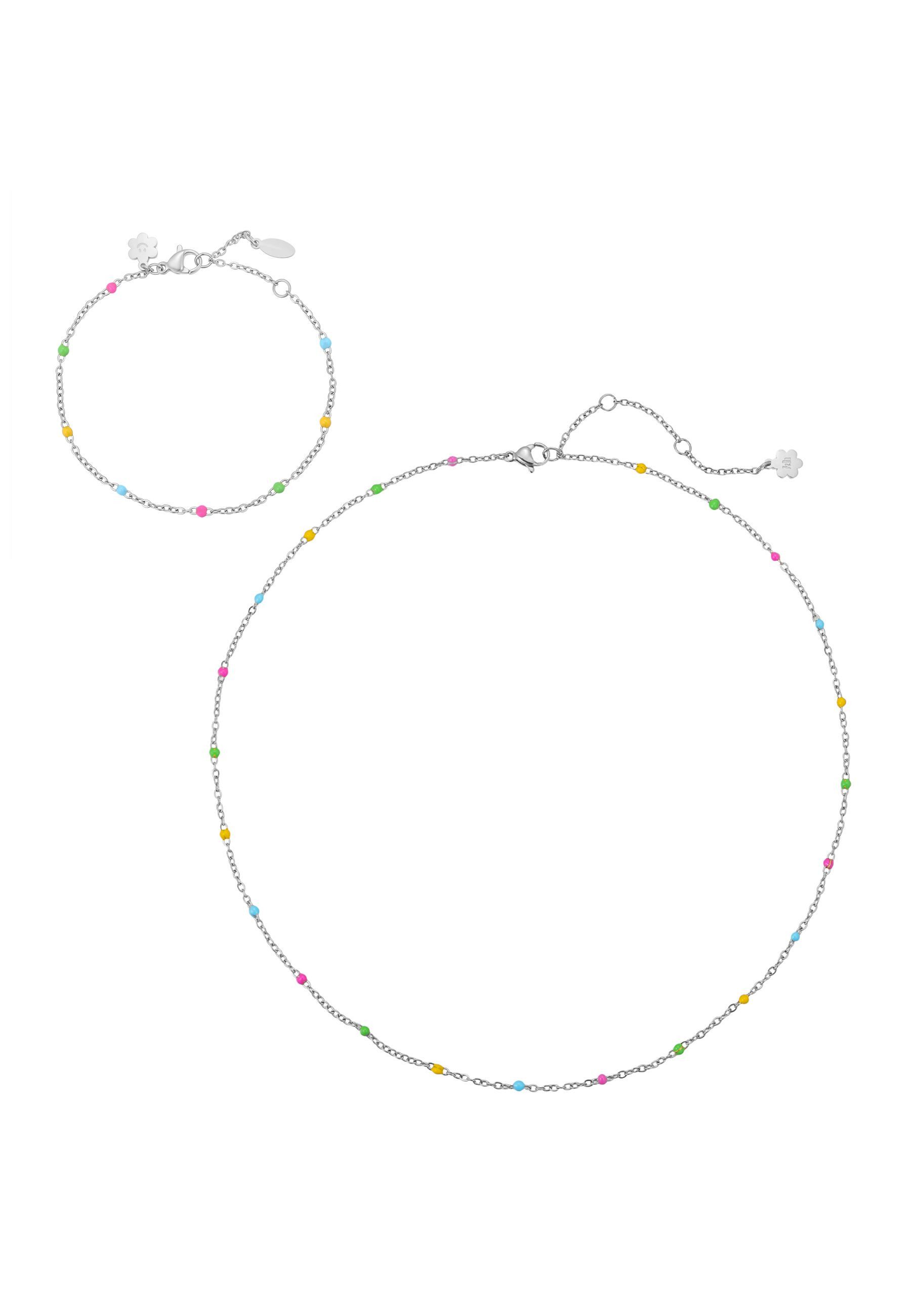 Hey Happiness Schmuckset Sommerfarben Filigranes Schmuckset, Kette & Armband Damen Edelstahl wasserfest mit bunten Perlen