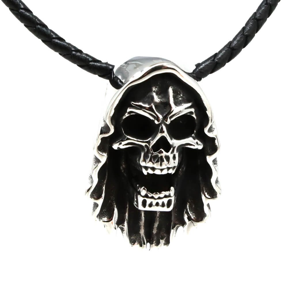 Kette mit Anhänger Lederkette Edelstahlkette 316L TODESKOPF