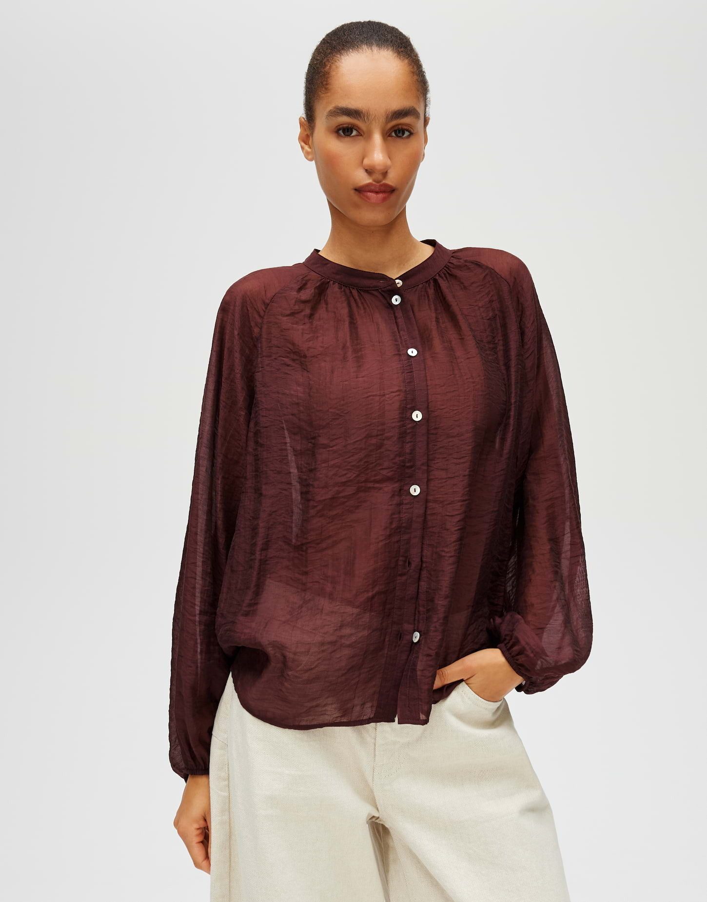 OPUS Langarmbluse Oversized Tunikabluse mit zartem Crash Effekt elastisches Gummi am Ärmelsaum