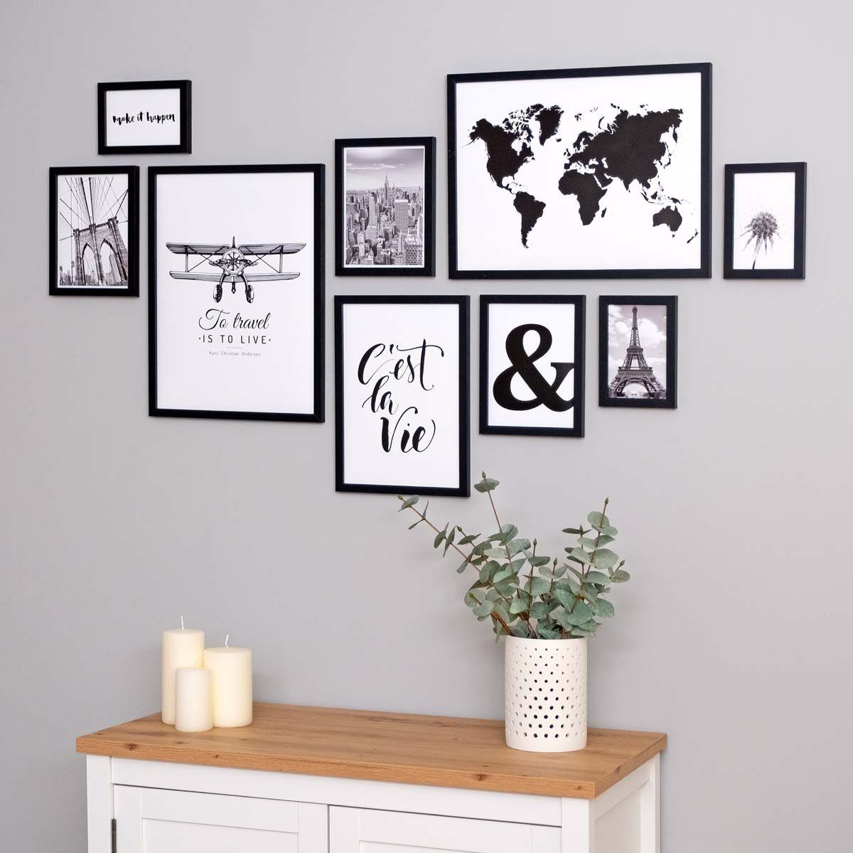 PHOTOLINI Bilderrahmen 9er Set Modern Schmal 10x15 bis 30x40 cm, für 9 Bild günstig online kaufen