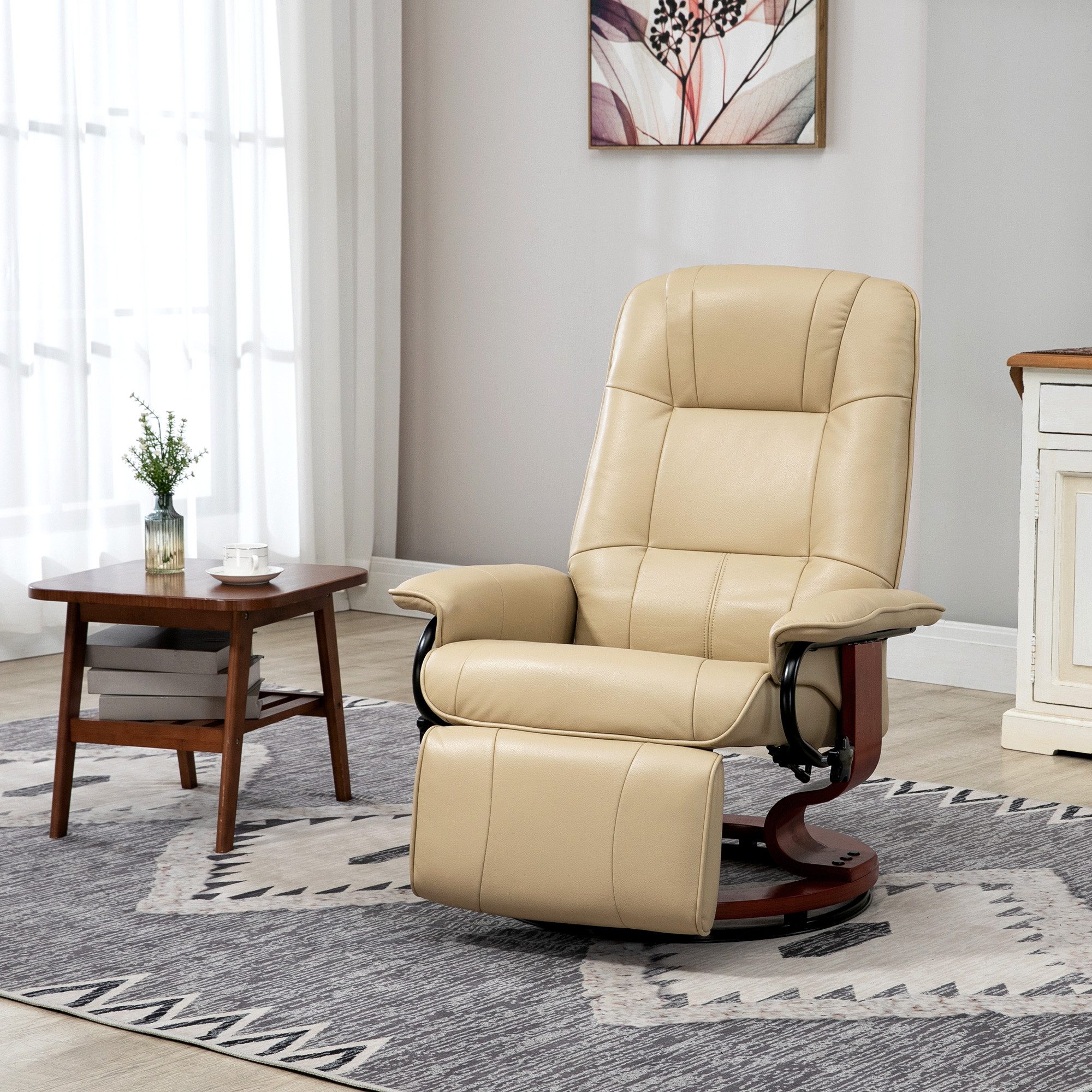 HOMCOM Relaxsessel Ruhesessel TV-Sessel Schlafzimmer Kunstleder (Liegesessel, 1-St., Fernsehsessel), für Wohnzimmer, Büro, Cremeweiß