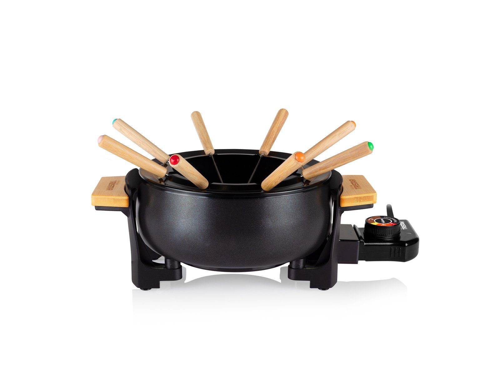 Tristar Elektro-Fondue, 8 Fonduegabeln, 1.5 l, 2-8 Personen Set Alu  Fonduetopf auch für Käsefondue - Bambus Akzente, Leicht zu reinigen dank  widerstandsfähiger Antihaftbeschichtung | Fondues