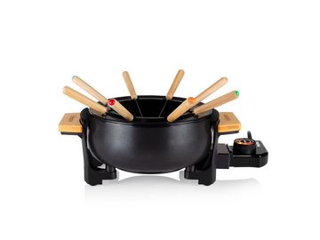 Tristar Elektro-Fondue, 8 Fonduegabeln, 1.5 l, 2-8 Personen Set Alu Fonduetopf auch für Käsefondue - Bambus Akzente