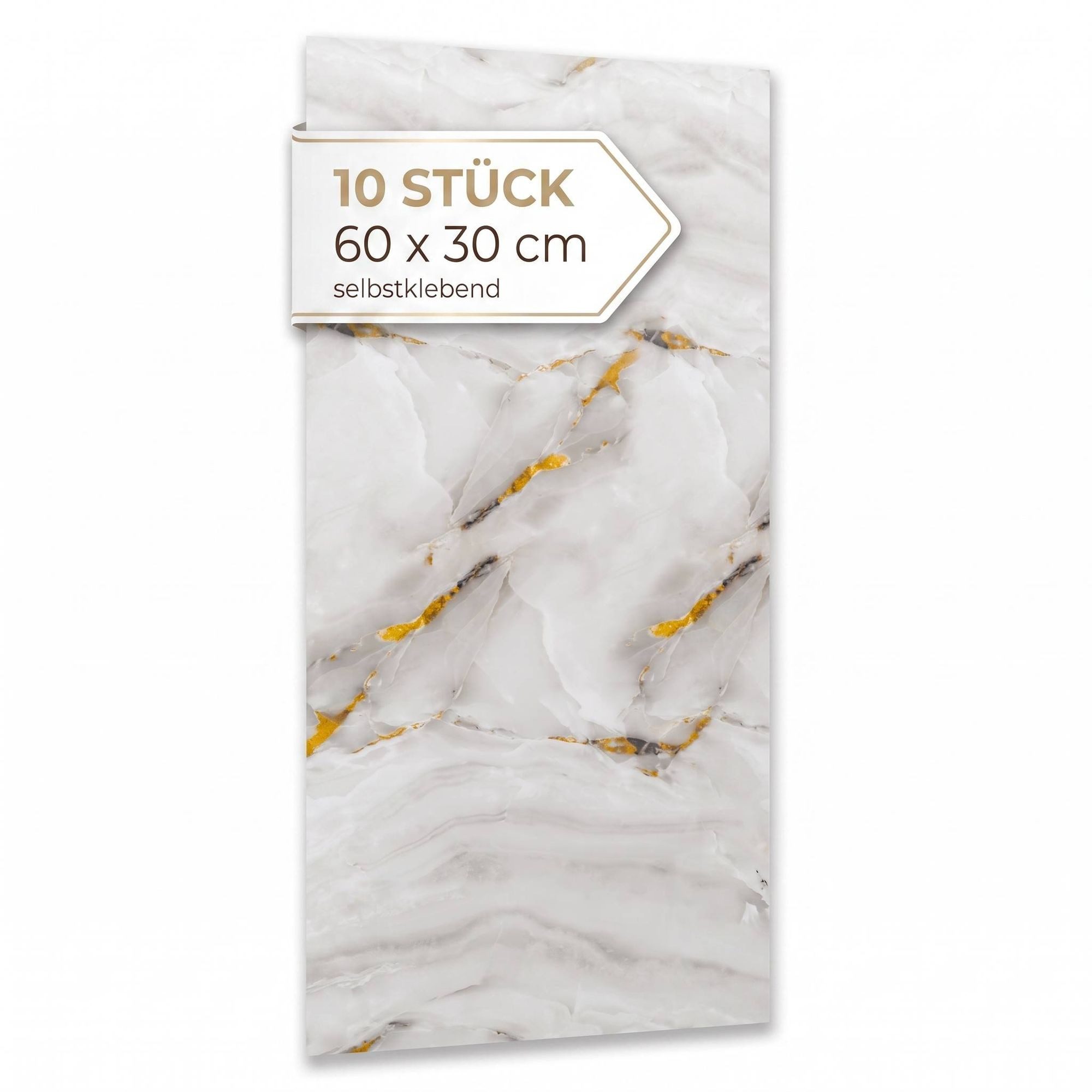 Dalsys Wandpaneel Wandverkleidung selbstklebend aus PVC, BxL: 30x60 cm, (60x30cm Marmoroptik Onyxweiß, 10-tlg., flexible Wandverkleidung Badezimmer wasserfest) 2,3mm Materialstärke, Spritzschutz Küchenrückwand