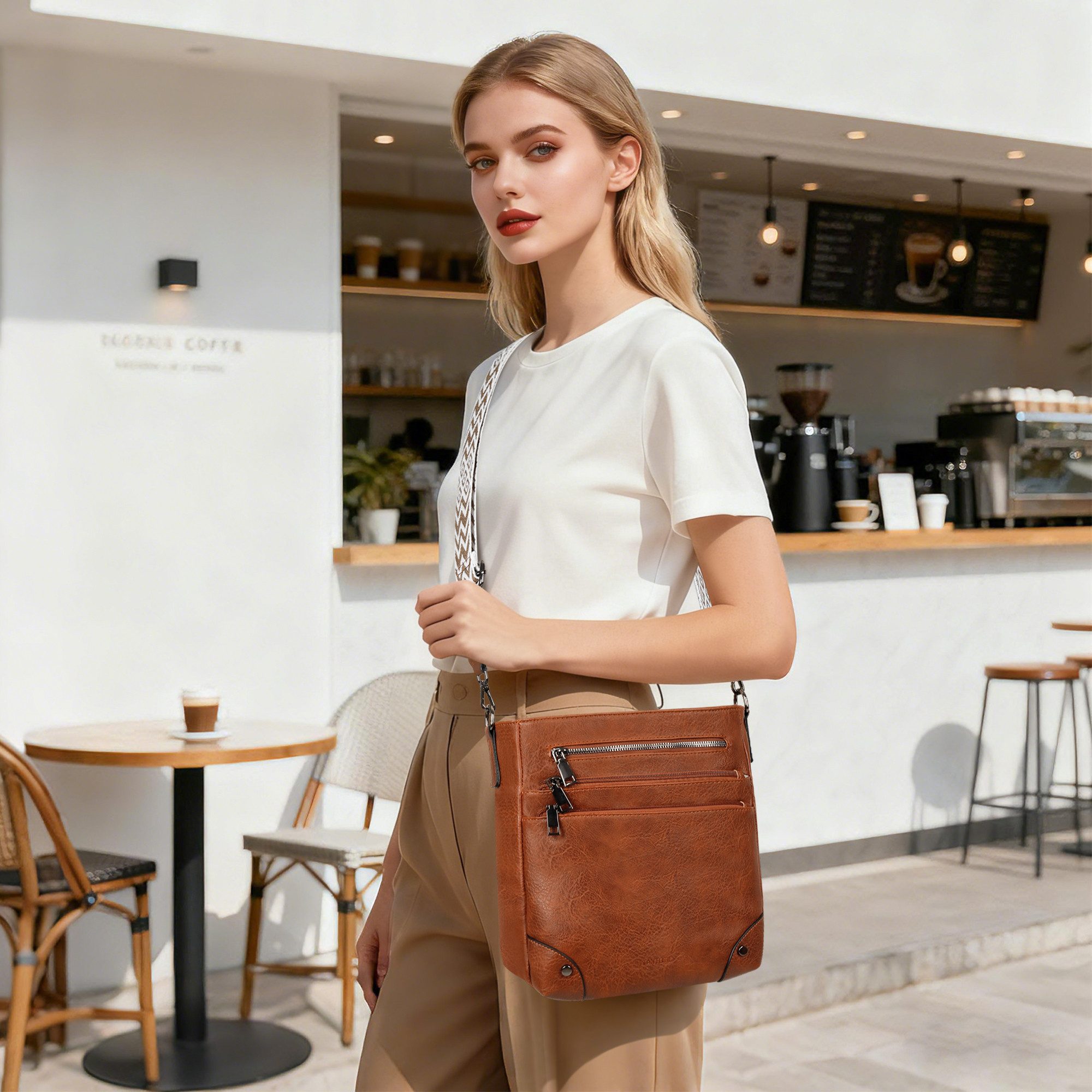 TAN.TOMI Umhängetasche Damen Mittelgroß Schultertasche Mehrere Taschen Crossbody Bag, Mit Verstellbarem Gurt für Schule Arbeit Reisen Ausflug Einkauf