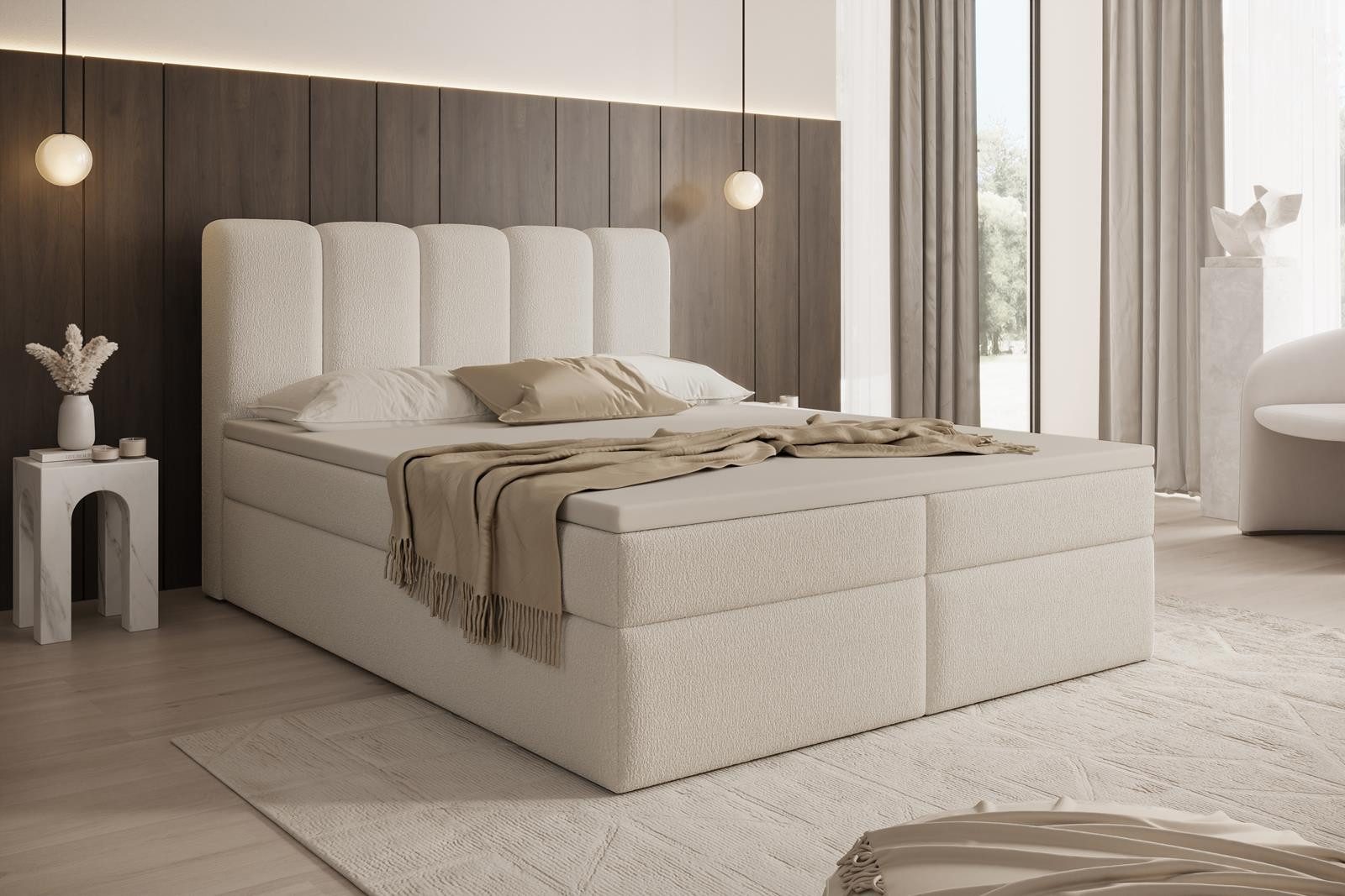 Compleo Boxspringbett mit hohem Schlafkomfort "BELLO" von 120 bis 200x200 cm, luxuriöses Bett mit Stauraum und gepolstertem Kopfteil
