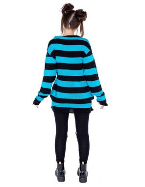 Heartless Sweatshirt Oriana Strickpulli Blau Goth Punk Gestreift Grunge Distressed