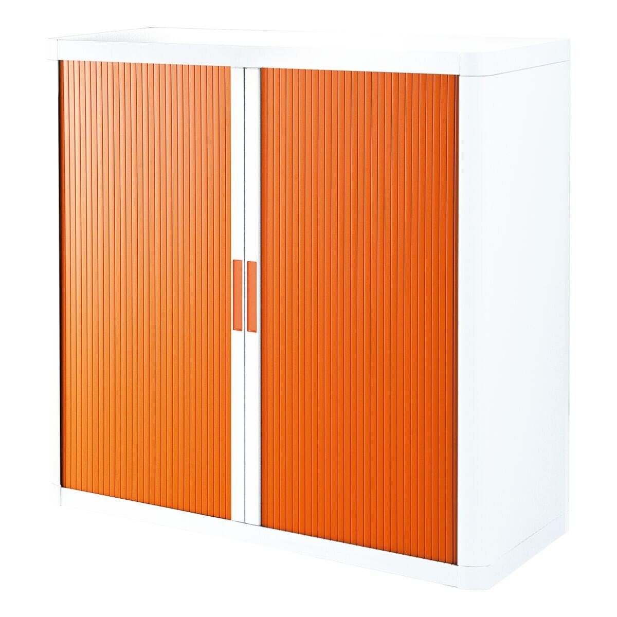 easyOffice weiß/orange farbig, farbig EASYOFFICE weiß, Korpus Griff Lamellen Rollladenschrank