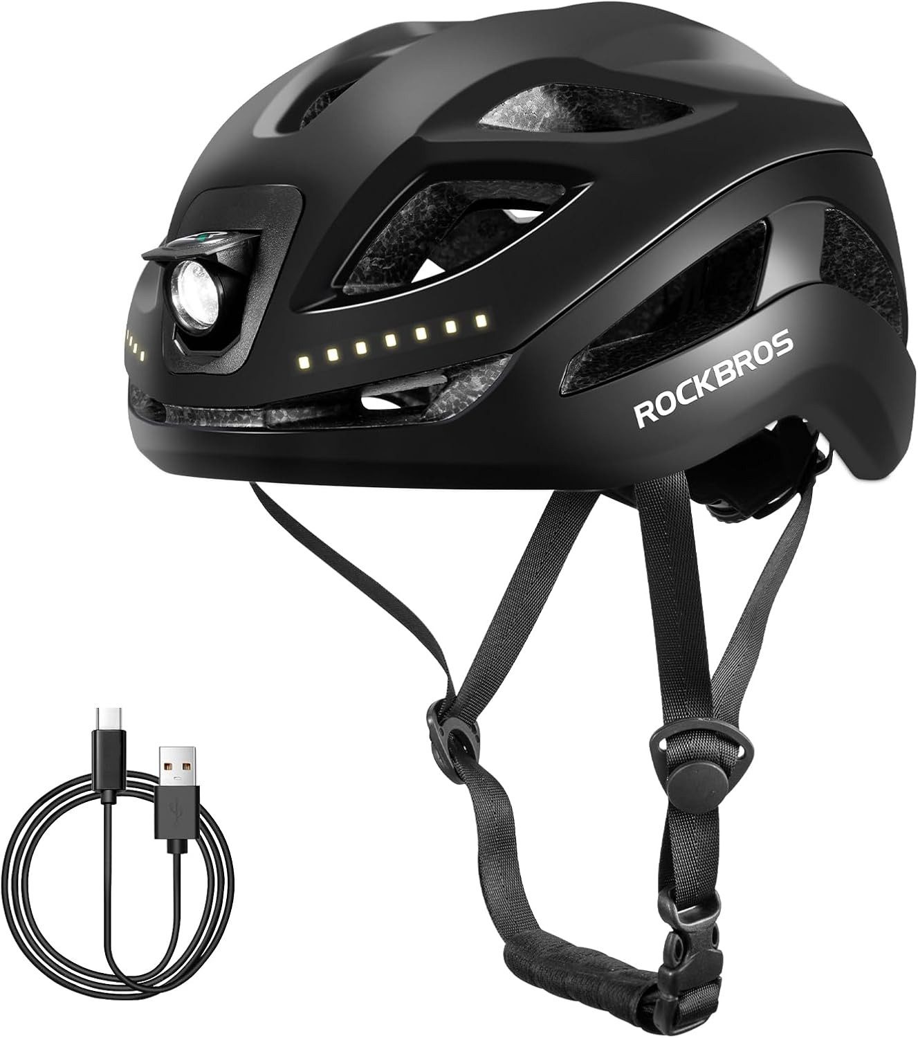 ROCKBROS Fahrradhelm MTB Helm mit Licht Unisex Atmungsaktiv 58-60 cm