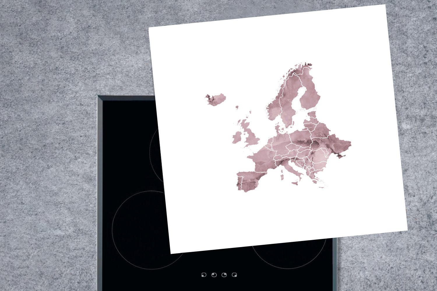 MuchoWow Herdblende-/Abdeckplatte Karten - Europa (1 für cm, Vinyl, 78x78 - küche Ceranfeldabdeckung, Lila, Aquarell - tlg), Arbeitsplatte