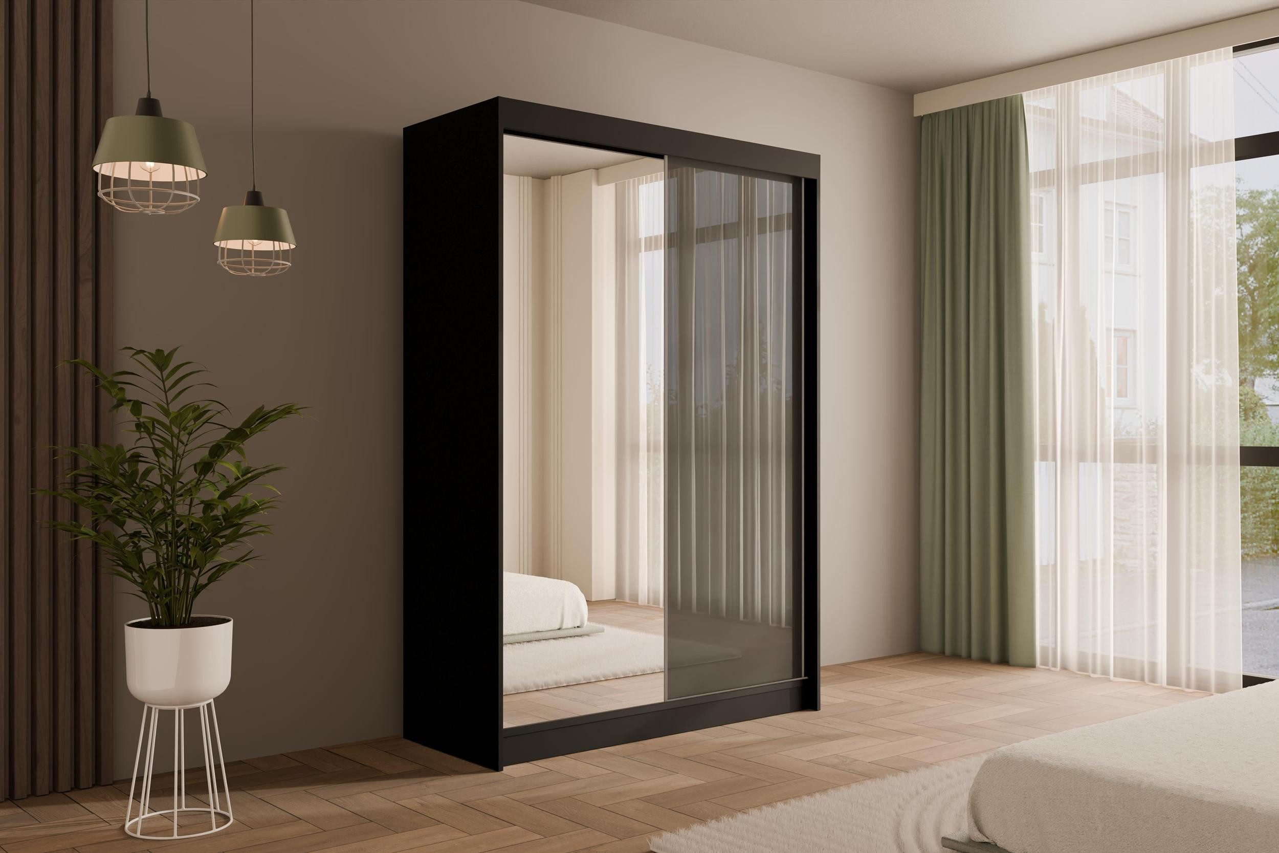 ALTDECOR Schiebetürenschrank VESLI (Kleiderschrank Garderobenschrank mit viel Stauraum Moderner Schrank) Spiegel Spiegeltüren Vielseitiger Schwebetürenschrank LED Beleuchtung