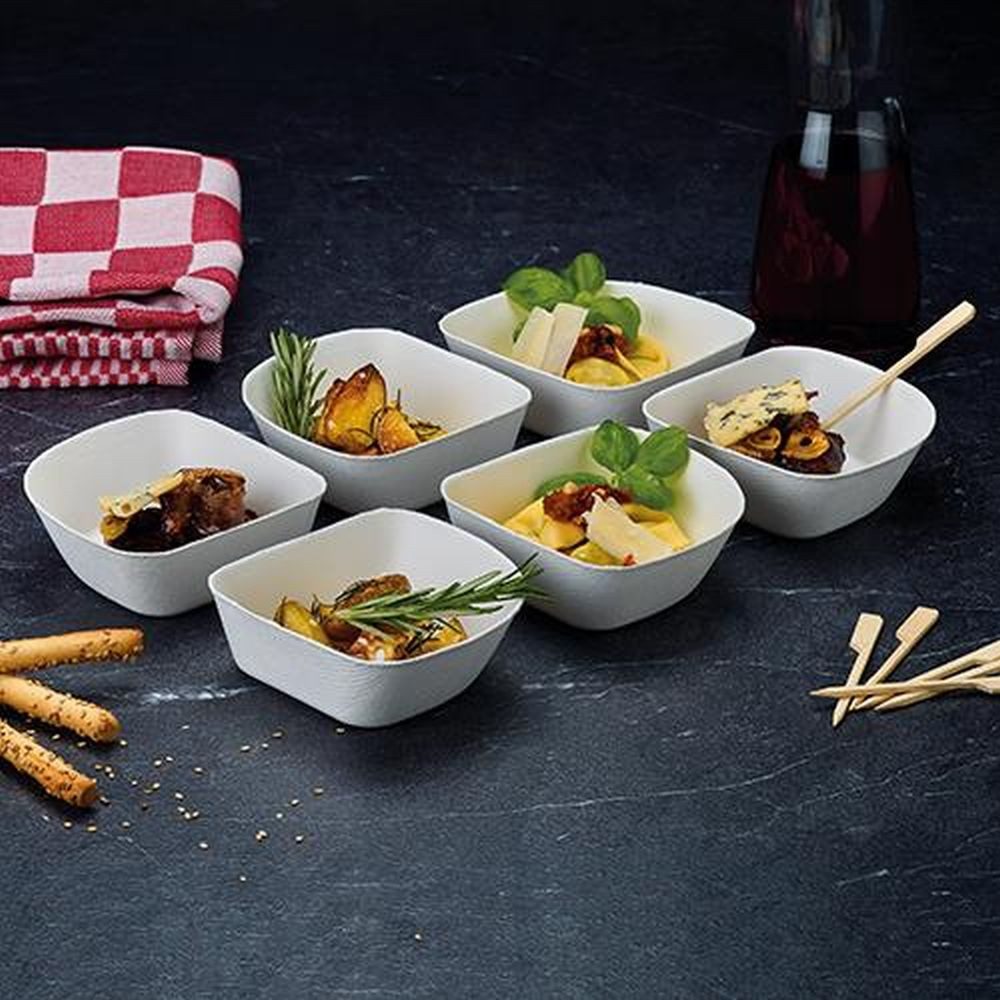 PAPSTAR Schale 24 Schalen, Zuckerrohr "pure" 3,5 cm x 10 cm x 10 cm weiss