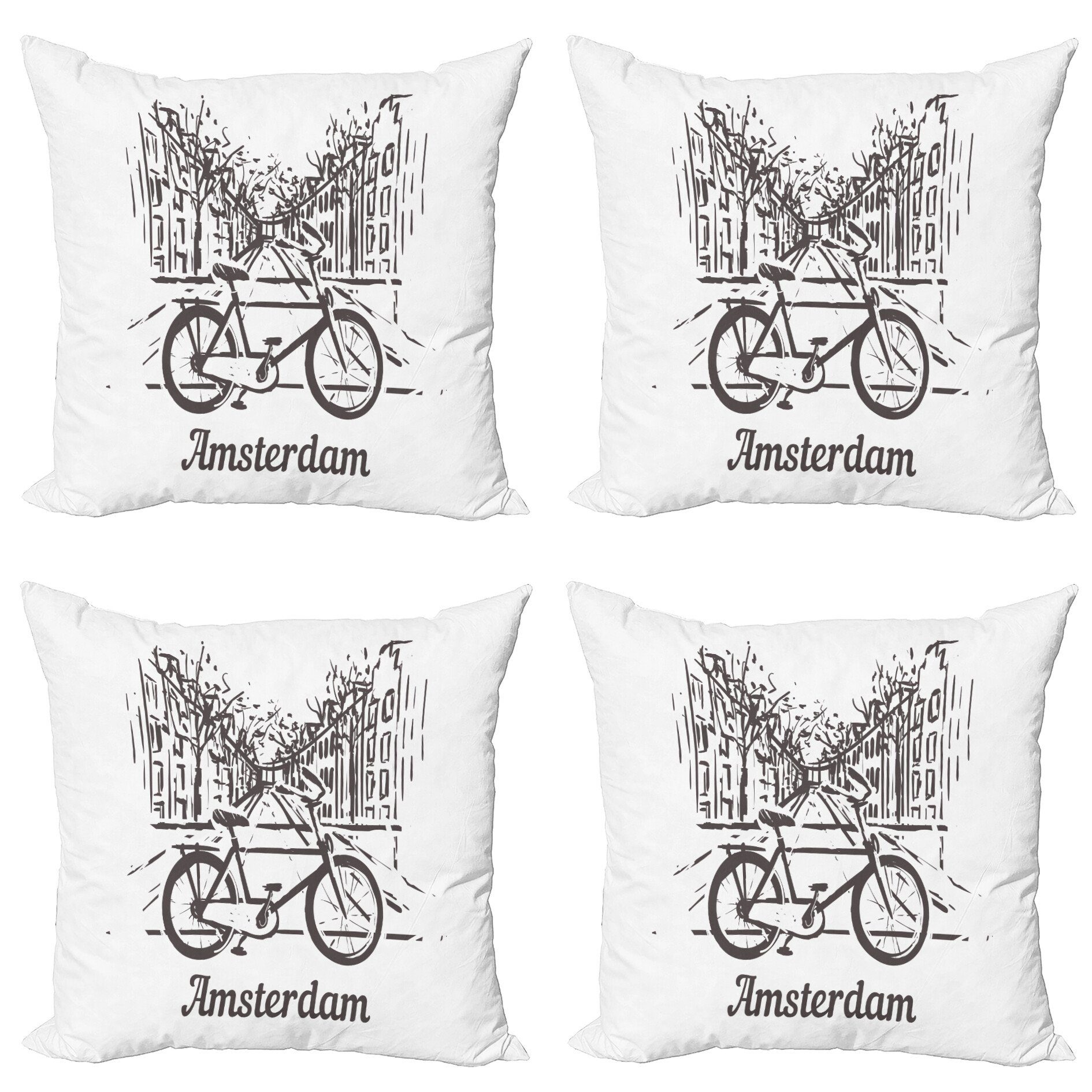 Abakuhaus Fahrrad-Straße Kissenbezüge Amsterdam Accent Modern Doppelseitiger Digitaldruck, Stück), Häuser (4