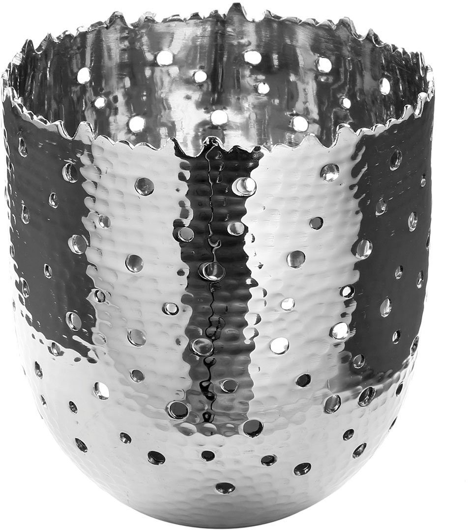 mit runden feiner cm mit Aluminium, ca. TIAGO, (1 St), 14 Hammerschlagstruktur Cut-Outs, Höhe Windlicht Fink aus