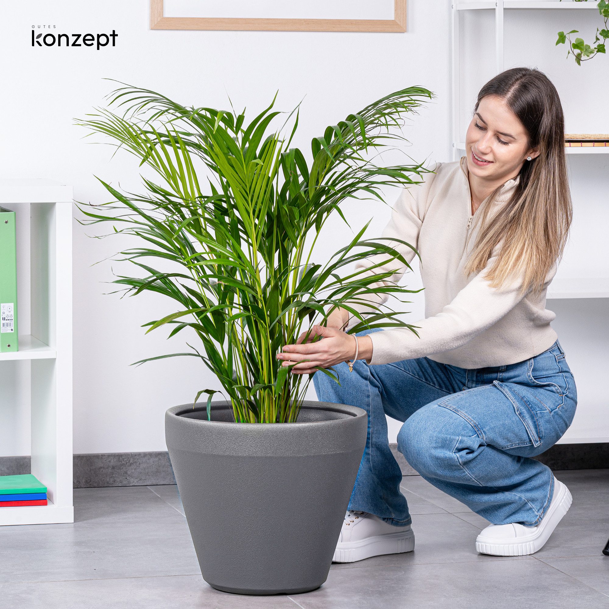 KONZEPT Übertopf Ø 40 cm aus Kunststoff, 30 L, in Ton-Optik, für Innen & Außen, Ton-Optik, glatte Oberfläche, 30 L