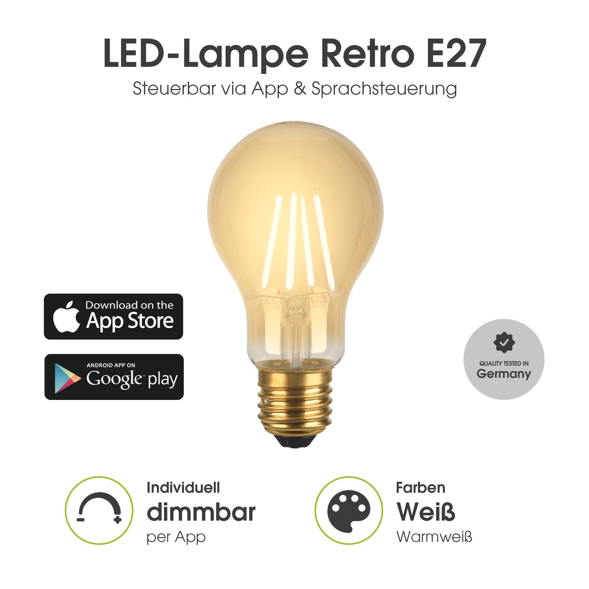 XLAYER Smarte LED-Leuchte WLAN LED Lampe Smart Echo Retro E27 5W Warmweiß Dimmbar