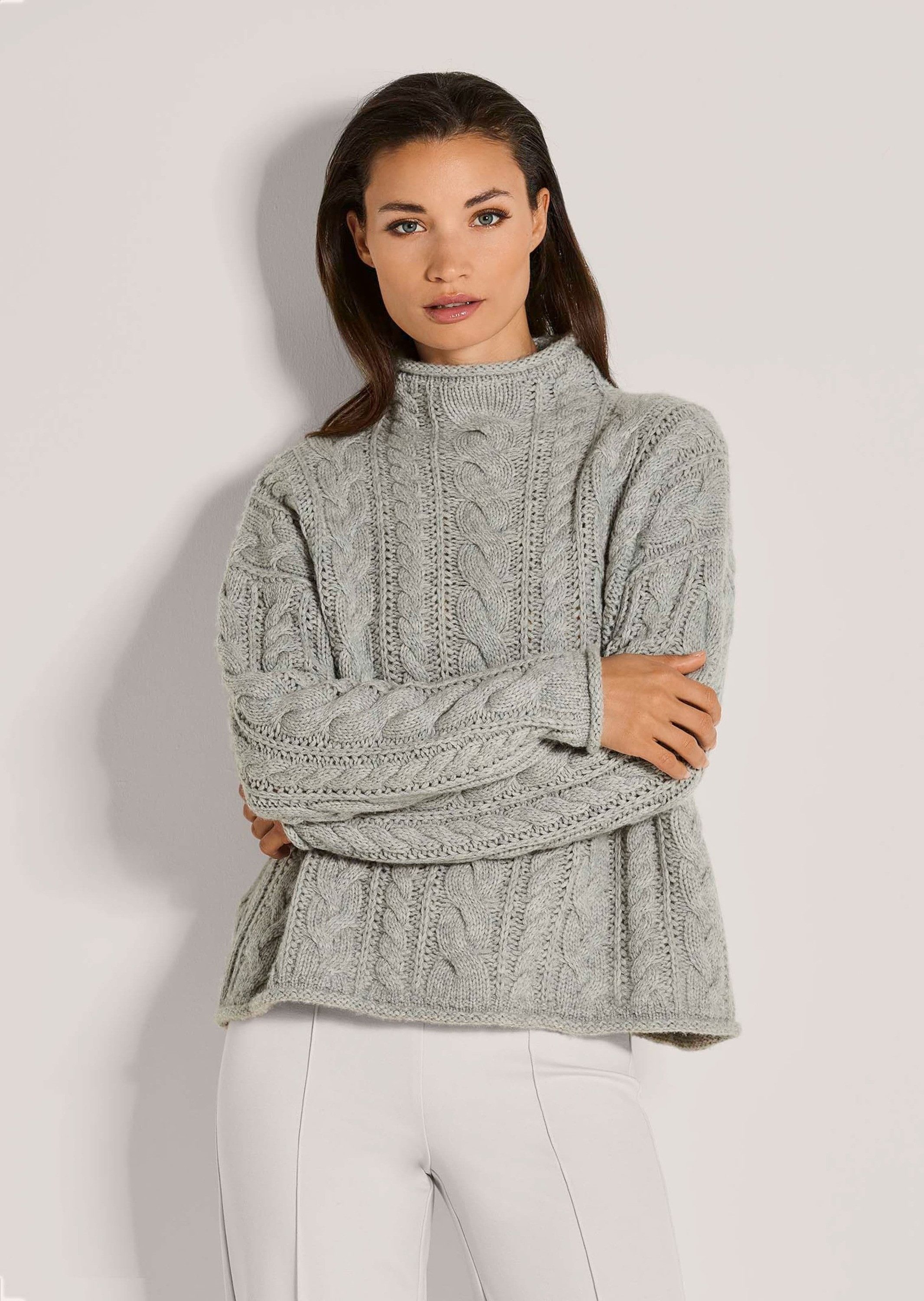 MADELEINE Strickpullover Stilvoller Grobstrickpullover mit Zopfmuster Flaus günstig online kaufen