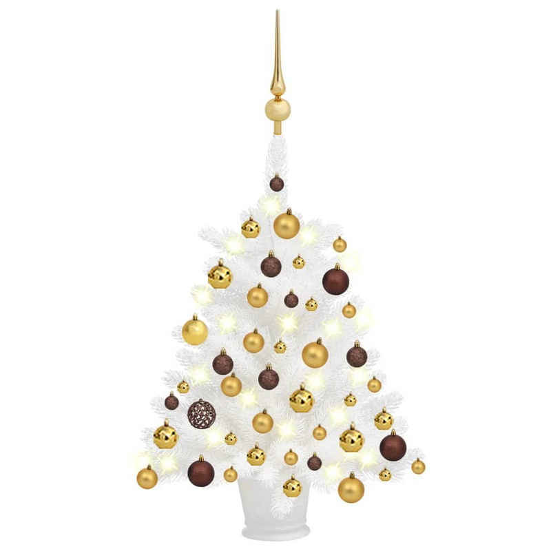 vidaXL Künstlicher Weihnachtsbaum Künstlicher Weihnachtsbaum mit Beleuchtung & Kugeln Weiß 65 cm