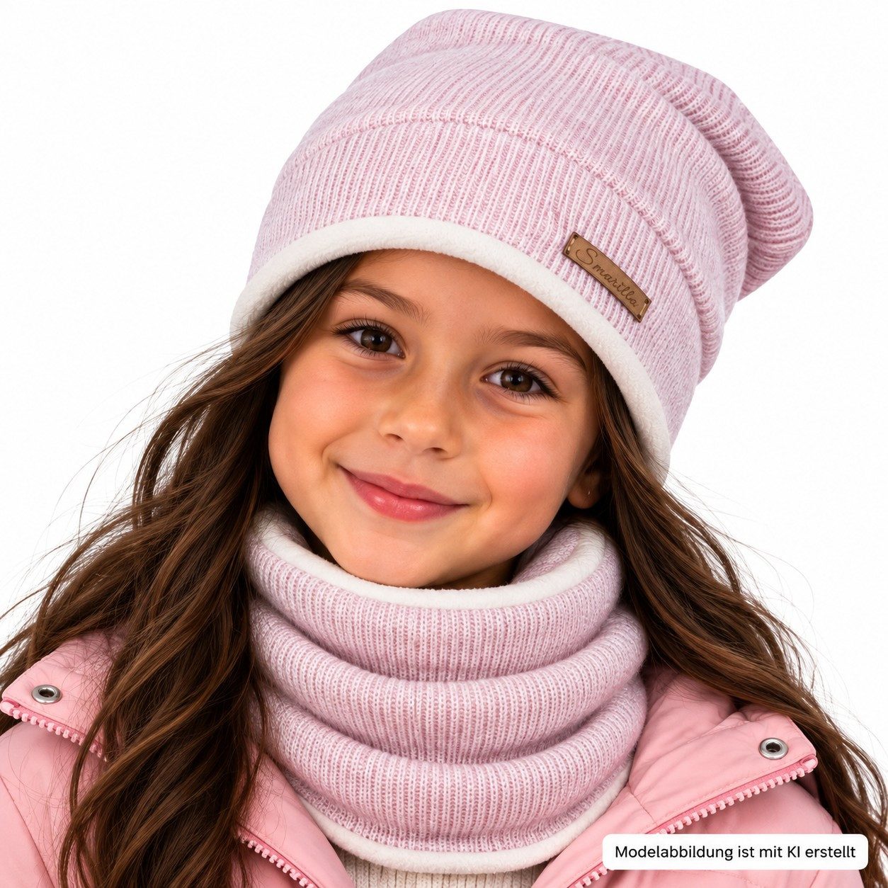 Smarilla Mütze & Schal Winterset Beanie Strickmütze Strickschal Wolle mit Fleece gefüttert