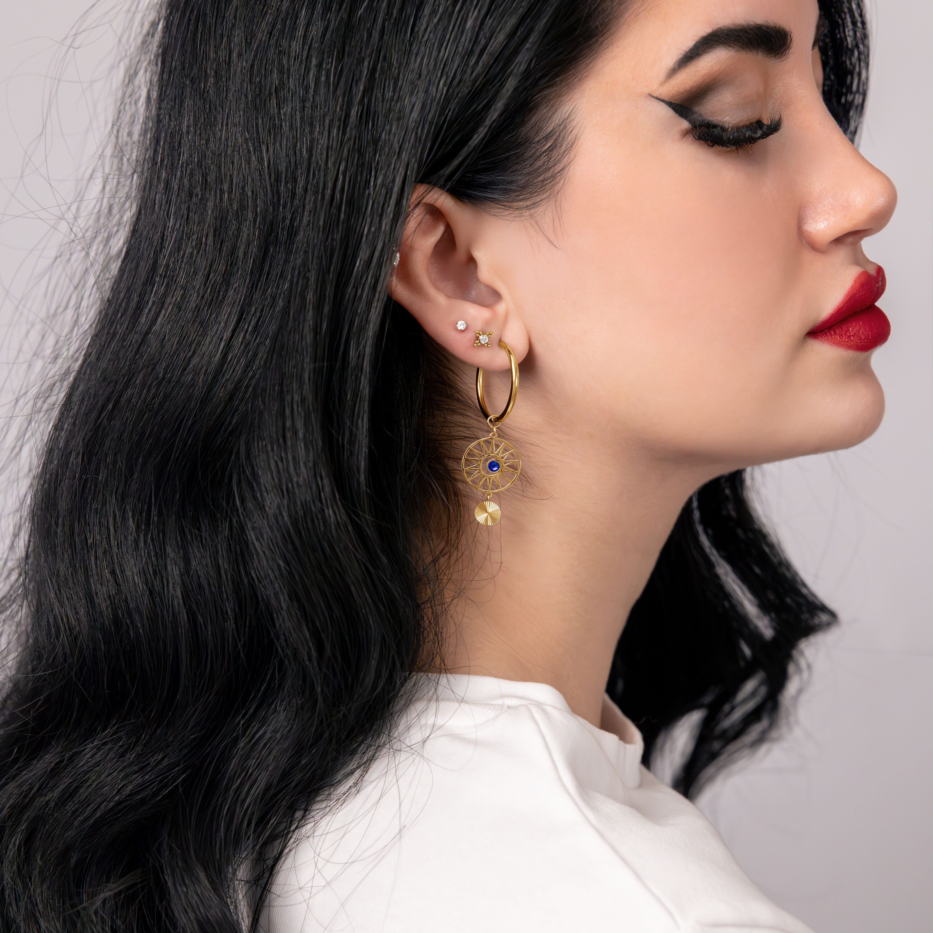 Wildcat Paar Creolen Celestial Orbit Hoops Pair für Ohr, 1 Stück, Chirurgenstahl 316L - wasserfest, hautverträglich, Gold-Dunkelblau