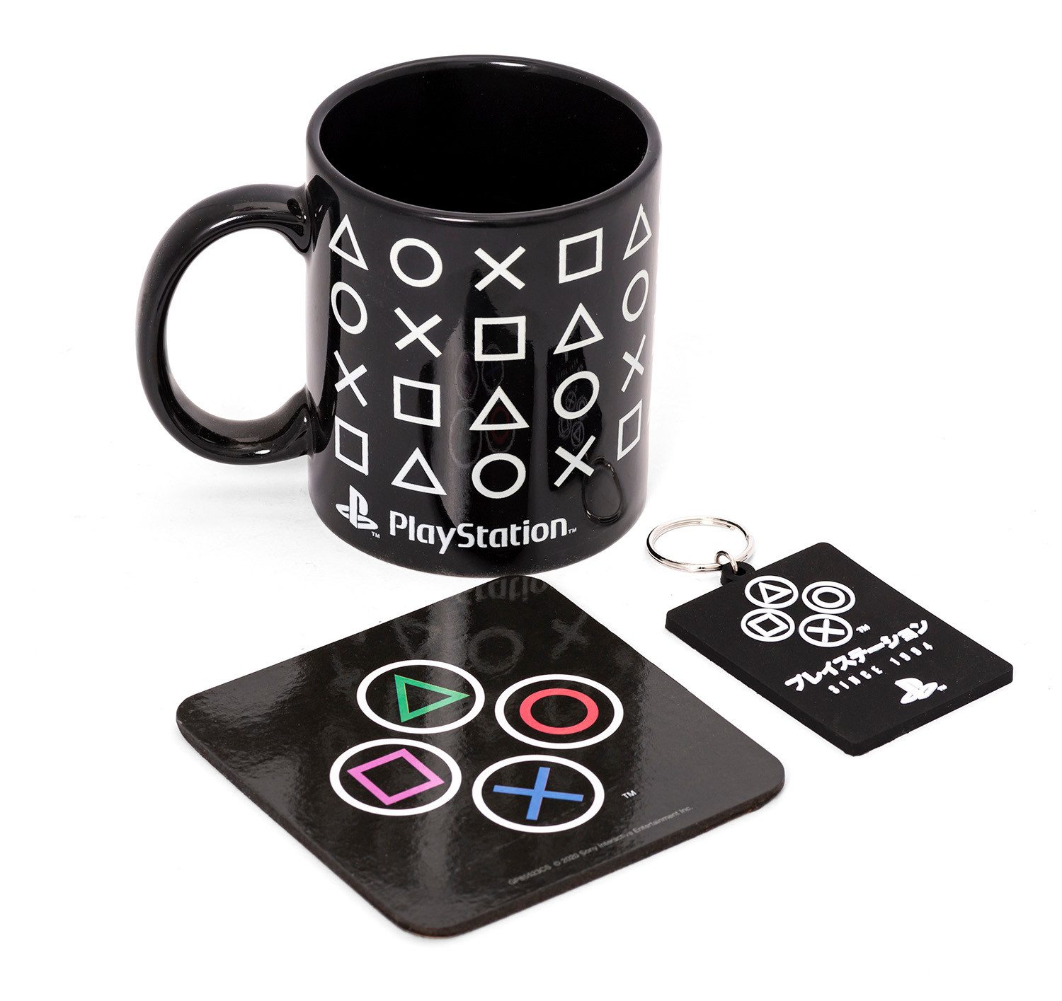 PYRAMID Tasse Geschenkset (Tasse, Untersetzer & Schlüsselanhänger) - PlayStation, Keramik