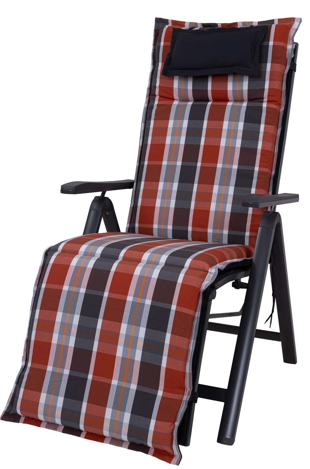 Sun Garden Sesselauflage Relaxliege Toronto 90542-450 grau-weiß-orange kariert 170x52x6,5 cm