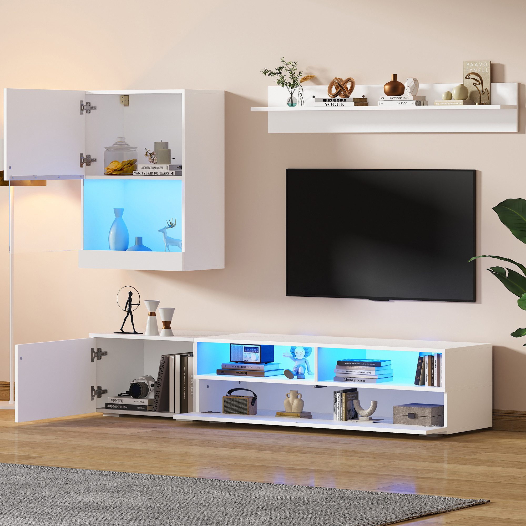 Fine Life Pro TV-Schrank TV Wohnwand‑Set mit LED Beleuchtung 175×39×34 cm, für Fernseher bis 80 Zoll