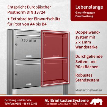 AL Briefkastensysteme Standbriefkasten 8 Fach Premium Edelstahl Briefkasten Post A4 modern robustwetterfest