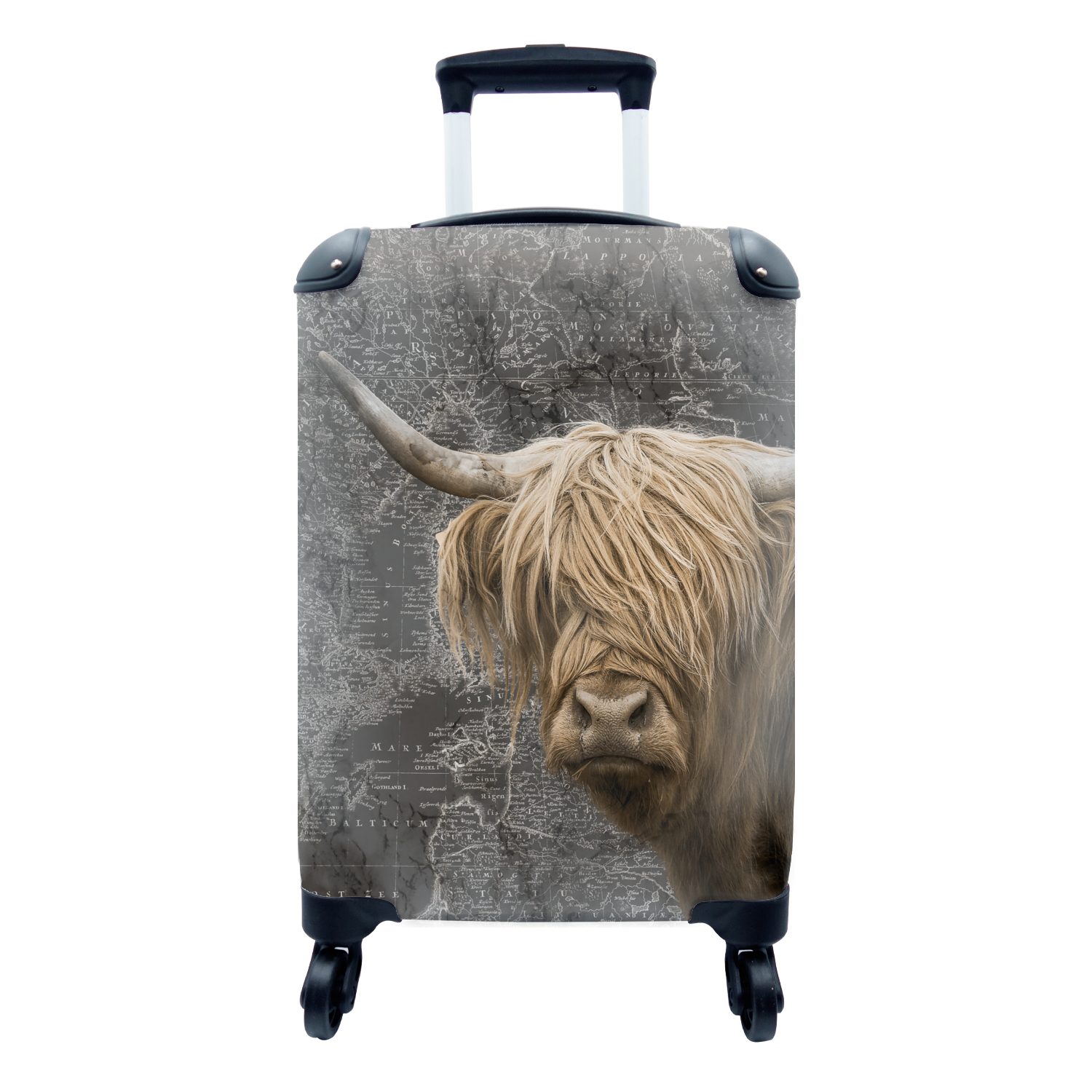 Reisetasche 4 Rollen, Tiere, MuchoWow Schottischer Handgepäckkoffer rollen, - Ferien, mit Weltkarte - Handgepäck Reisekoffer für Trolley, Highlander