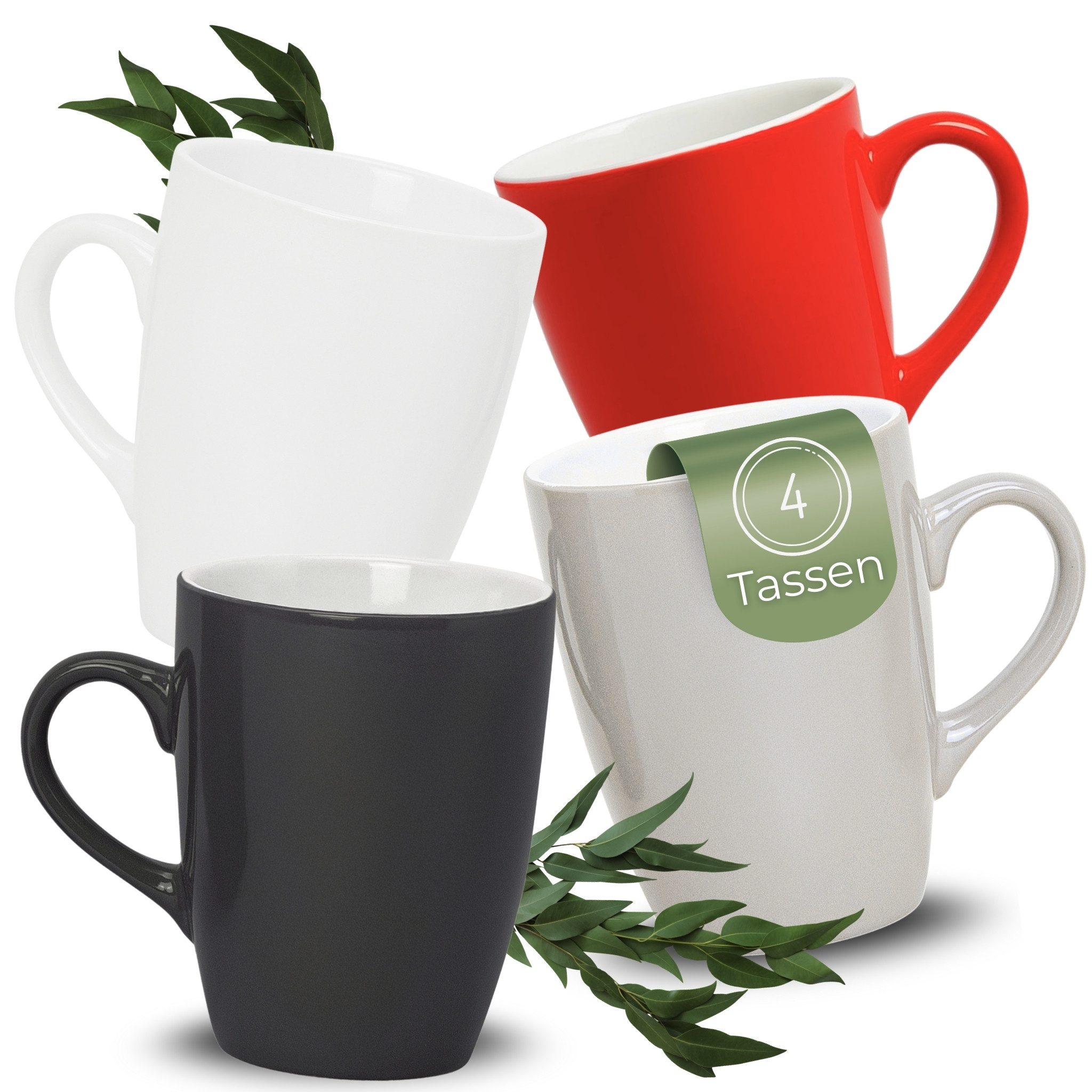 matches21 HOME & HOBBY Tasse Kaffeetassen 4er Set aus Keramik 340ml, Teetassen moderne Farben, 4-tlg., Keramik, Moderne Kaffeebecher Spülmaschinenfest & Mikrowellengeeignet