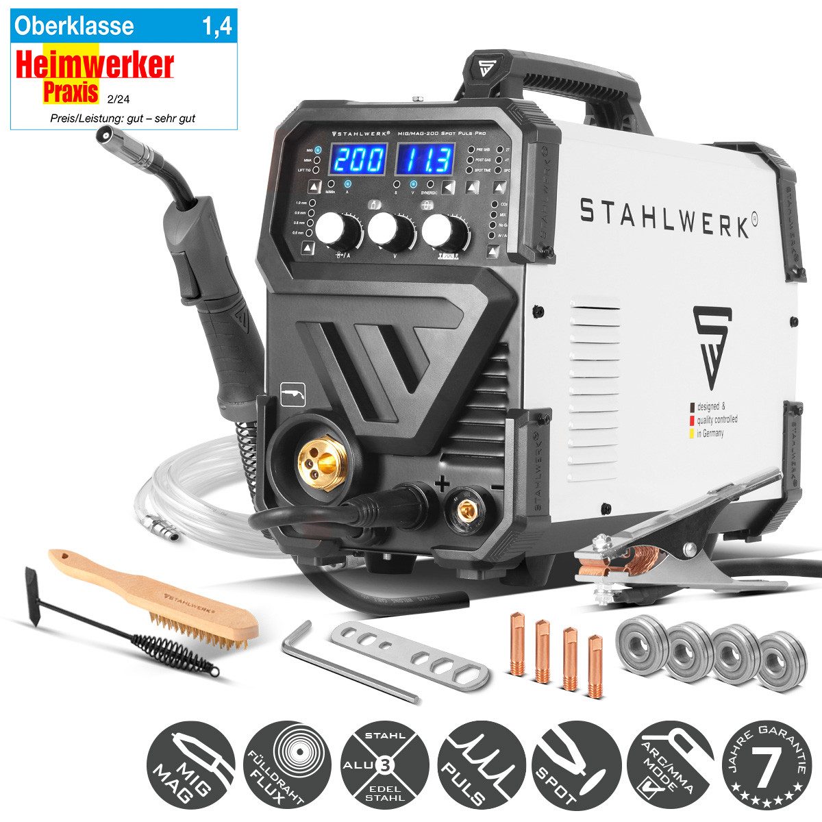 STAHLWERK Schutzgasschweißgerät Schweißgerät MIG MAG 200 Spot Puls Pro Kombigerät, 20 - 180 A, Packung, 1-tlg., Set, mit Spotfunktion und 200 Ampere