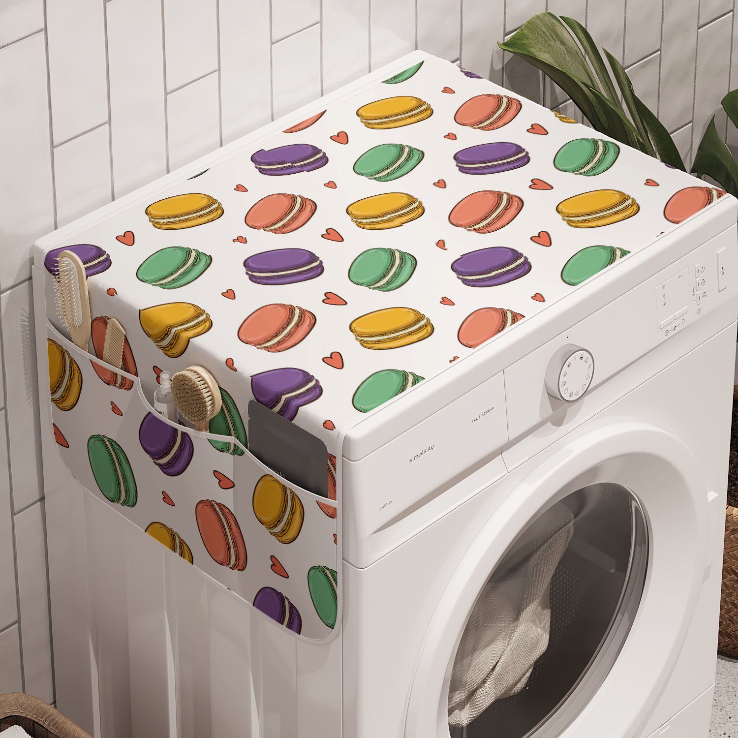 Abakuhaus Badorganizer Anti-Rutsch-Stoffabdeckung für Waschmaschine und Trockner, Essen Bunte Macarons Plätzchen