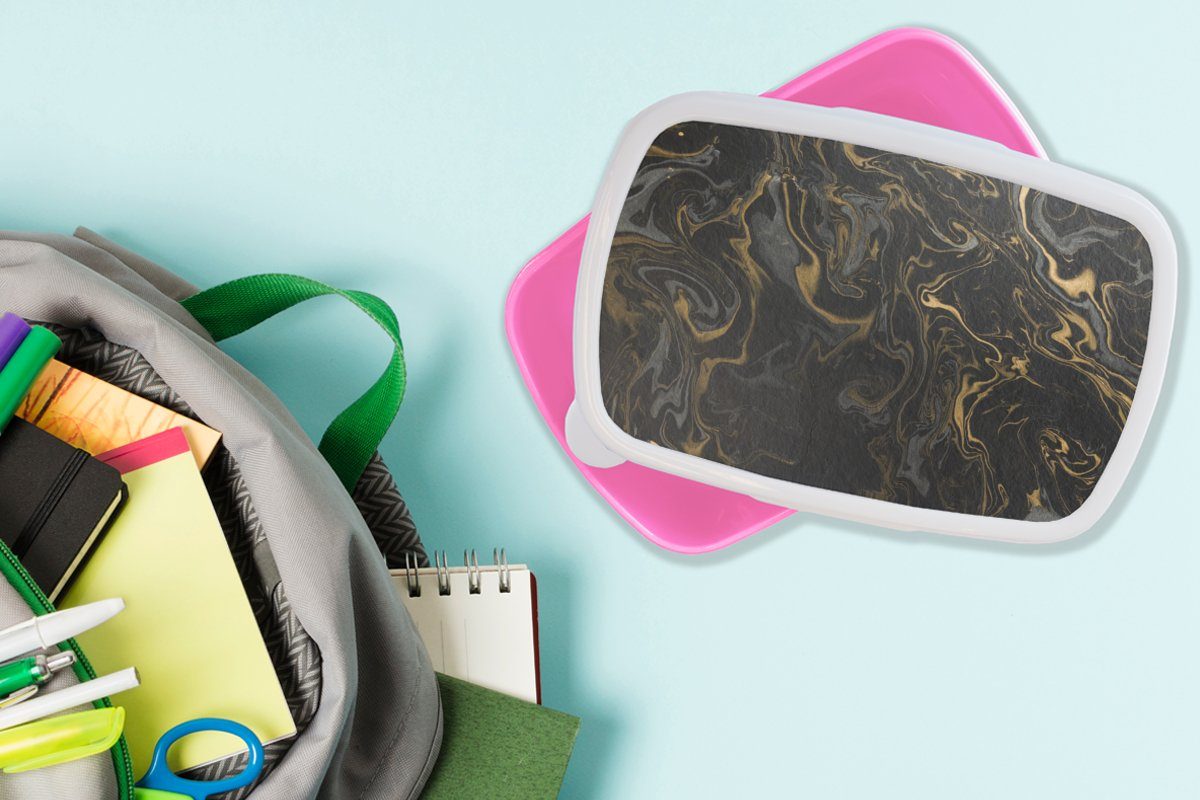 Mädchen, - Grau Brotbox Marmor Luxus, für Lunchbox Textur rosa Erwachsene, - Gold Brotdose Snackbox, Kunststoff - MuchoWow - Marmoroptik (2-tlg), Kinder, Kunststoff, -