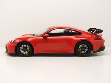 Minichamps Modellauto Porsche 911 (992) GT3 2021 orange mit schwarzen Felgen Modellauto, Maßstab 1:18