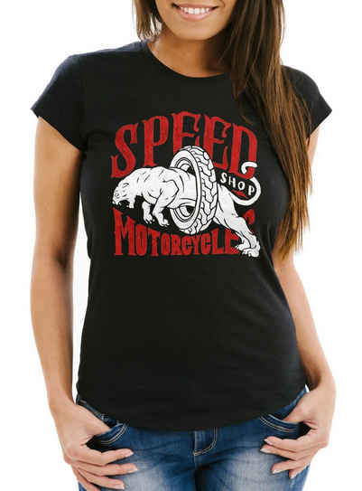 Neverless Print-Shirt Damen T-Shirt Motorrad Biker Vintage Retro Slim Fit Neverless® mit Print