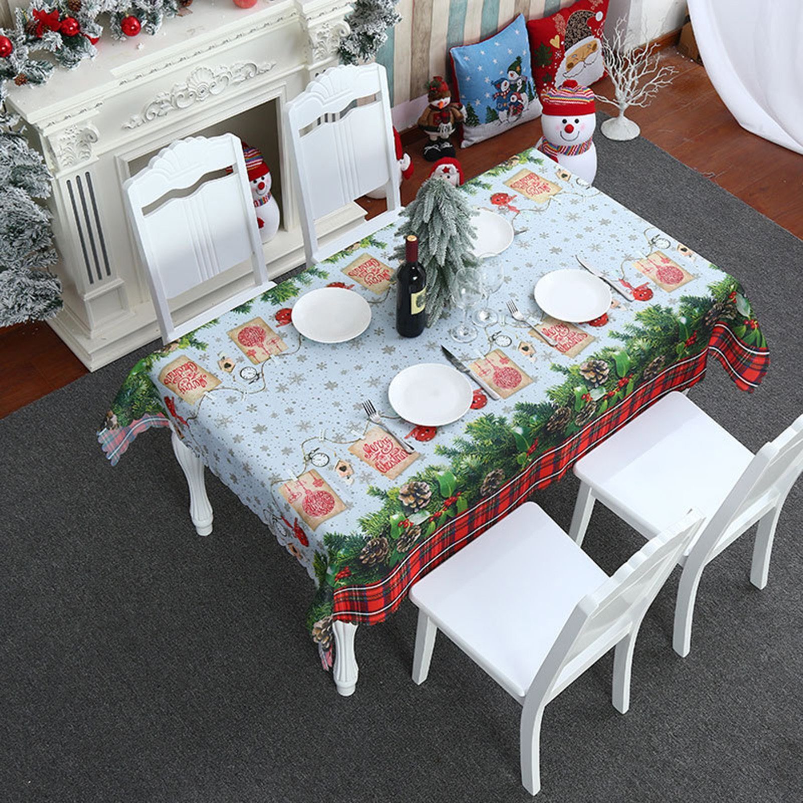 Blusmart Stilvolle Im Niedlichen Cartoon-Weihnachtsstil, Bedruckte Tischdecken Tischschonbezug