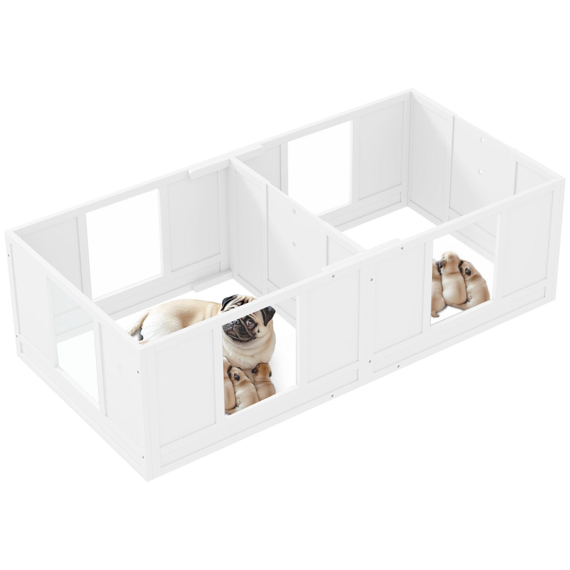 PawHut Laufgitter Welpenlaufstall mit 2-Raum-Design und waschbar (Wurfkiste für Welpen, 7-tlg), für kleine Hunde, 164 x 80 x 48 cm, Weiß