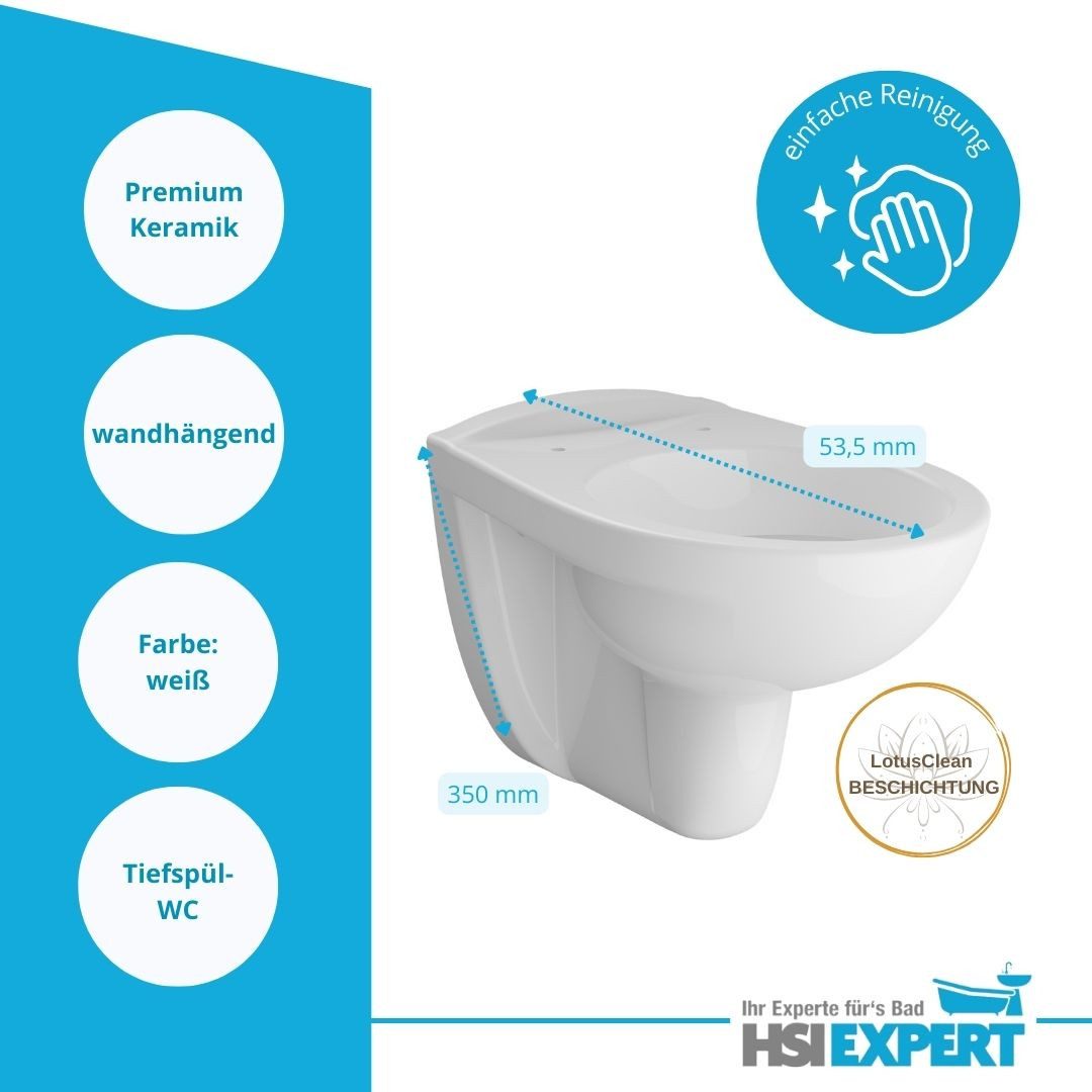 HGMBAD Tiefspül-WC Hänge WC Wand WC Toilette WC Sitz SoftClose, Wand Montage, Abgang waagerecht, LotusClean-Beschichtung