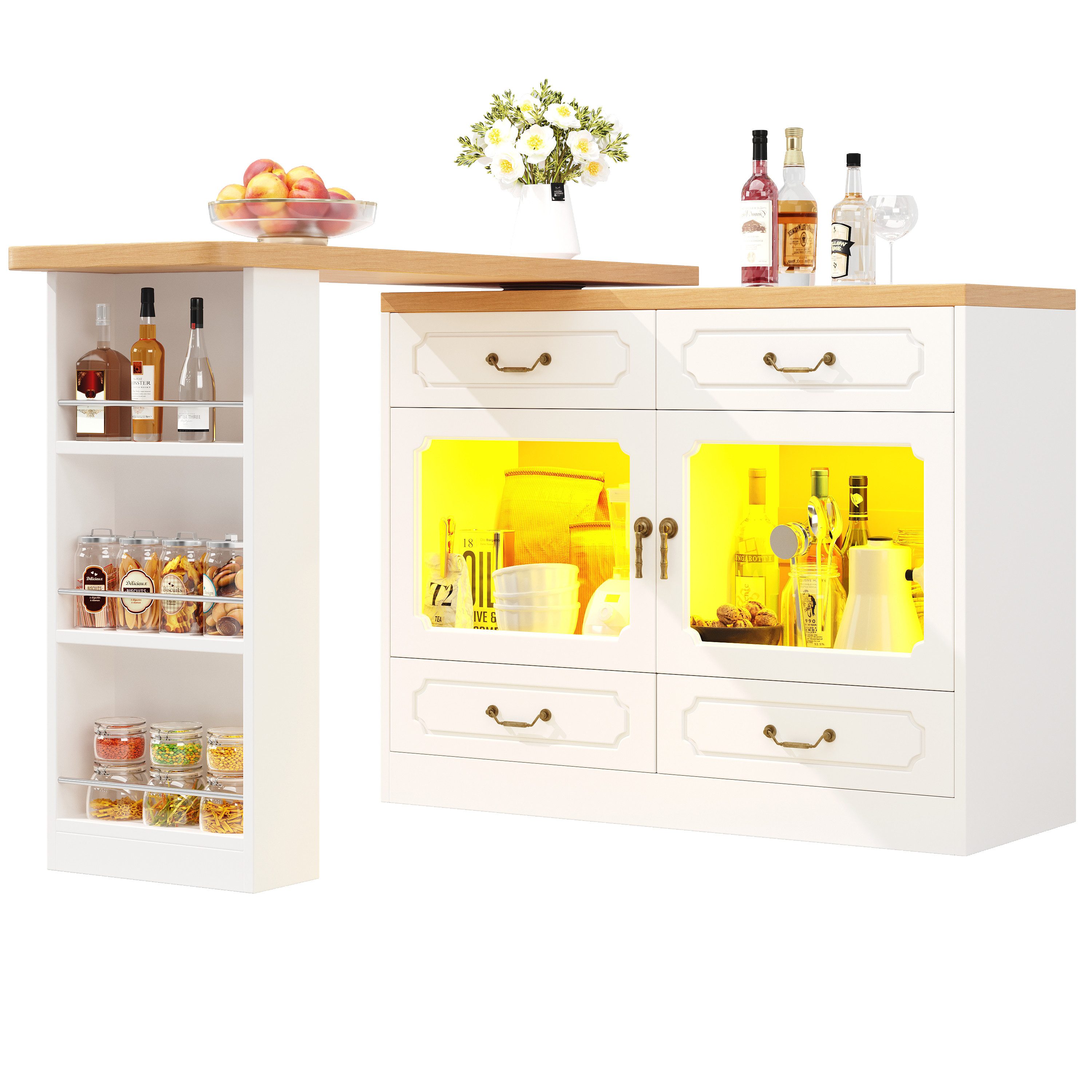 OKWISH Bartisch Ausziehbarer Kücheninsel,mit Stauraum (Ausziehbarer günstig online kaufen