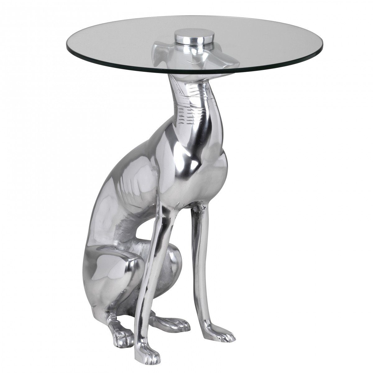 möbelando Beistelltisch Design Deko Beistelltisch Figur DOG aus Aluminium Farbe Silber, Design Deko Beistelltisch Figur DOG aus Aluminium Farbe Silber