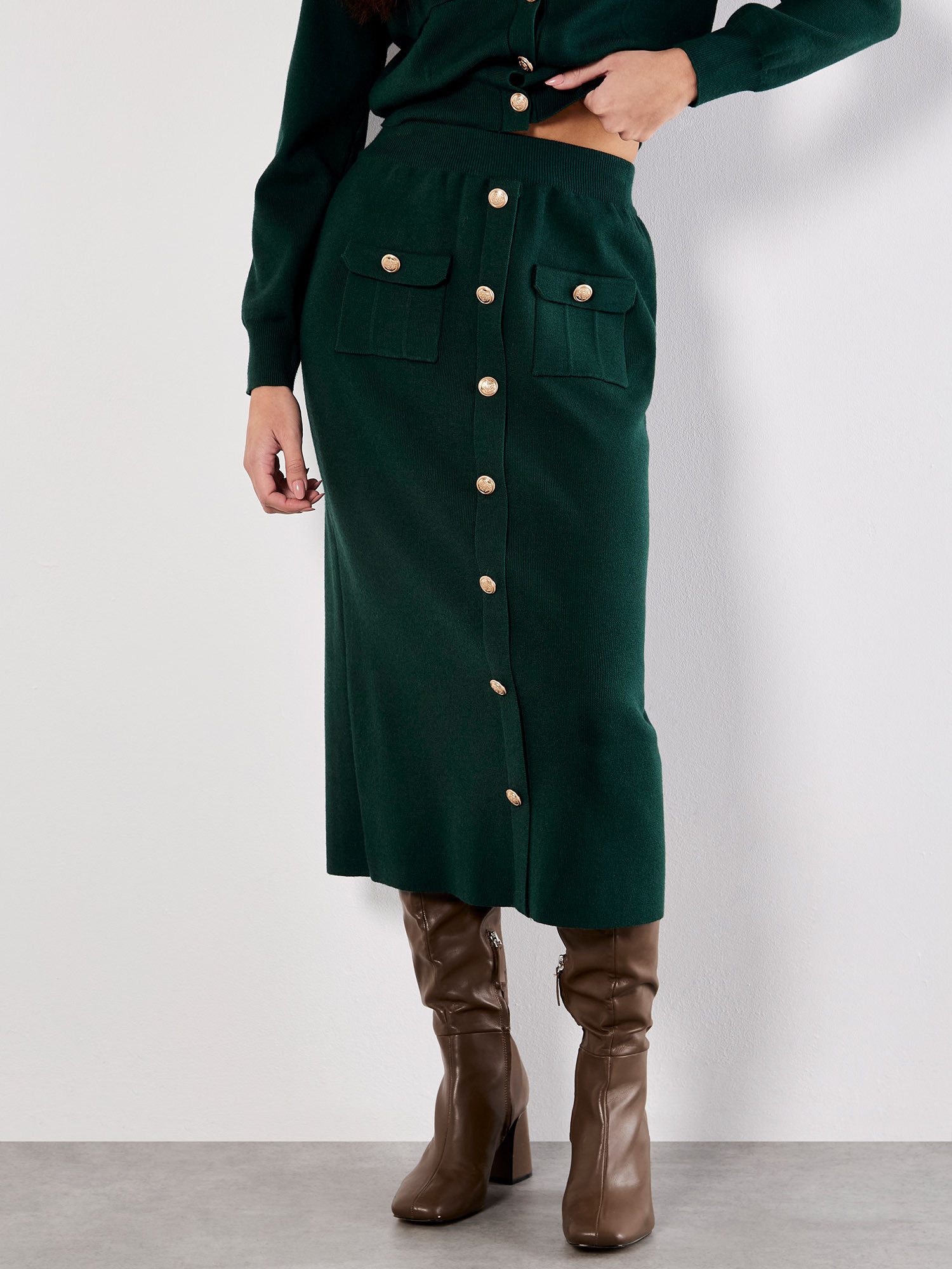 Apricot Strickrock Midirock mit aufgesetzten Taschen günstig online kaufen