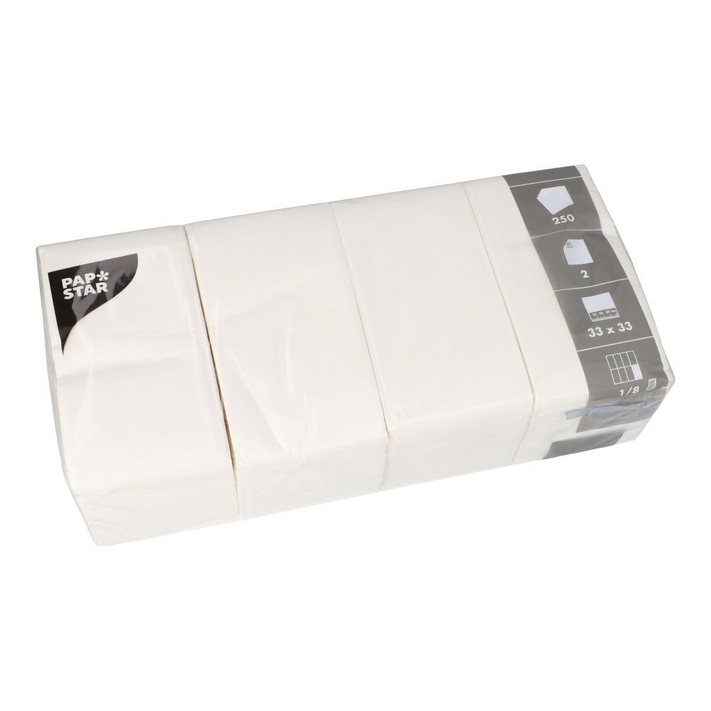 PAPSTAR Papierserviette Servietten, 2-lagig 1/8-Falz 33 cm x 33 cm weiss 250 Stk