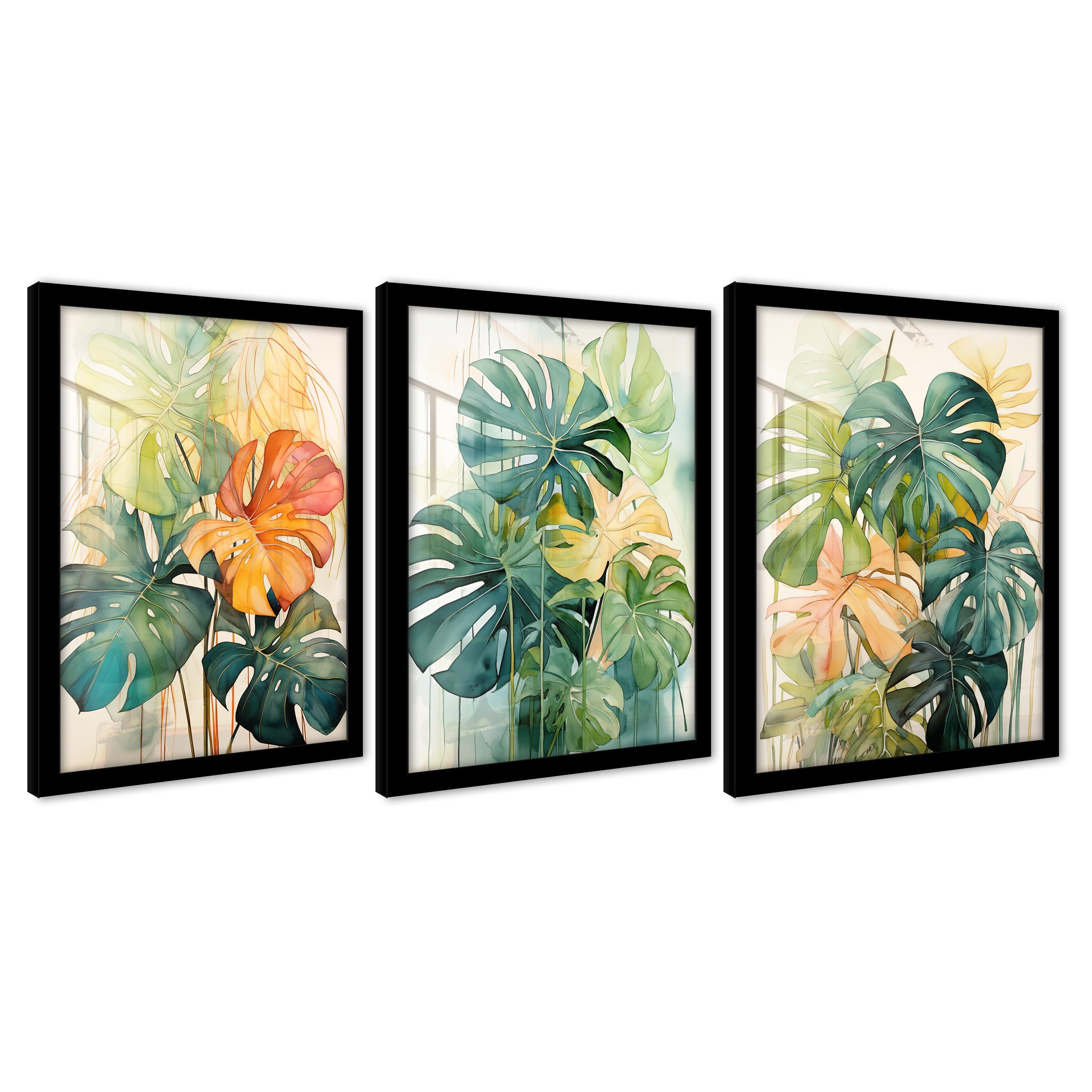 Poster SET mit Rahmen Bilder Blätter Wohnzimmer Schlafzimmer Kunstdruck