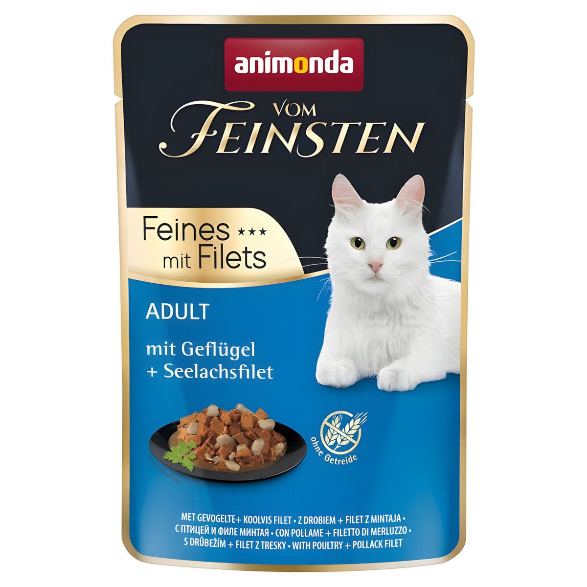 Animonda vom Feinsten Adult Geflügel & Seelachsfilet 85 g - 18 Stück, Nassfutter für: Katze