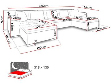 MIRJAN24 Wohnlandschaft Wicenza, mit Schlaffunktion, symmetrisches U-Form, Kissen-Set, Länge: 375 cm