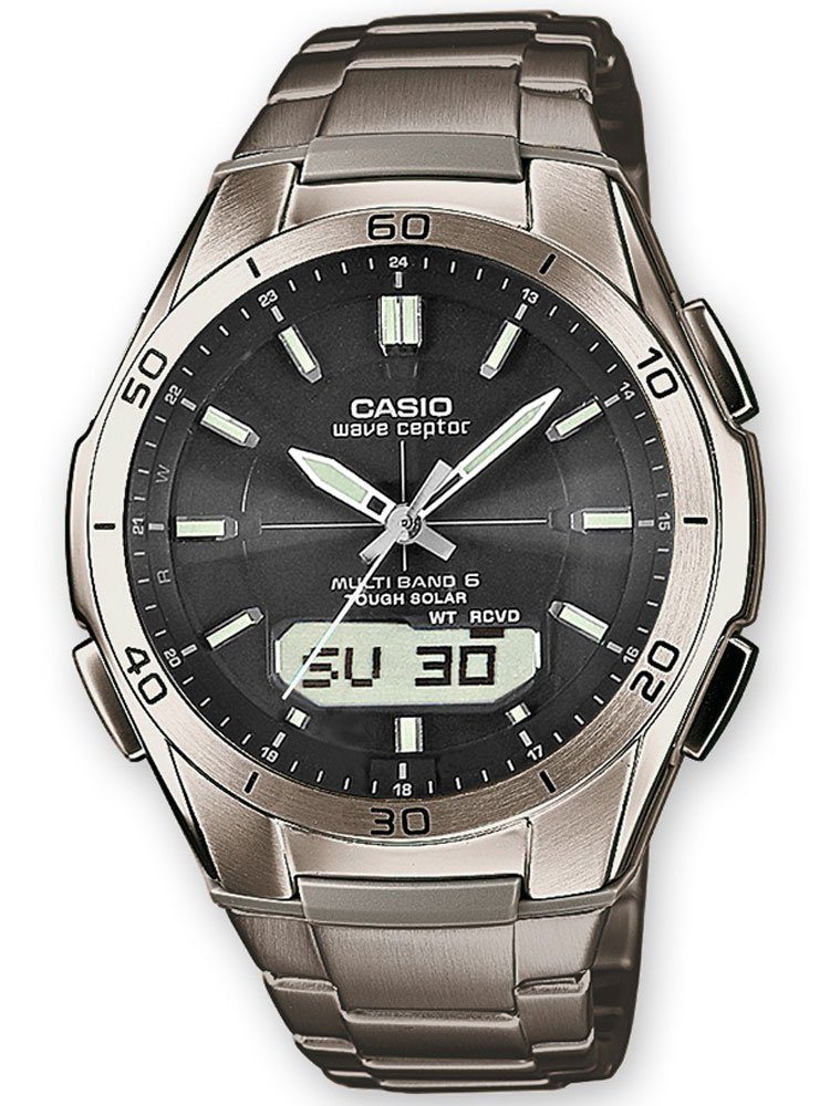 CASIO Quarzuhr CASIO 43mm 10ATM Funk-Solar WVA-M640TD-1AER Titan