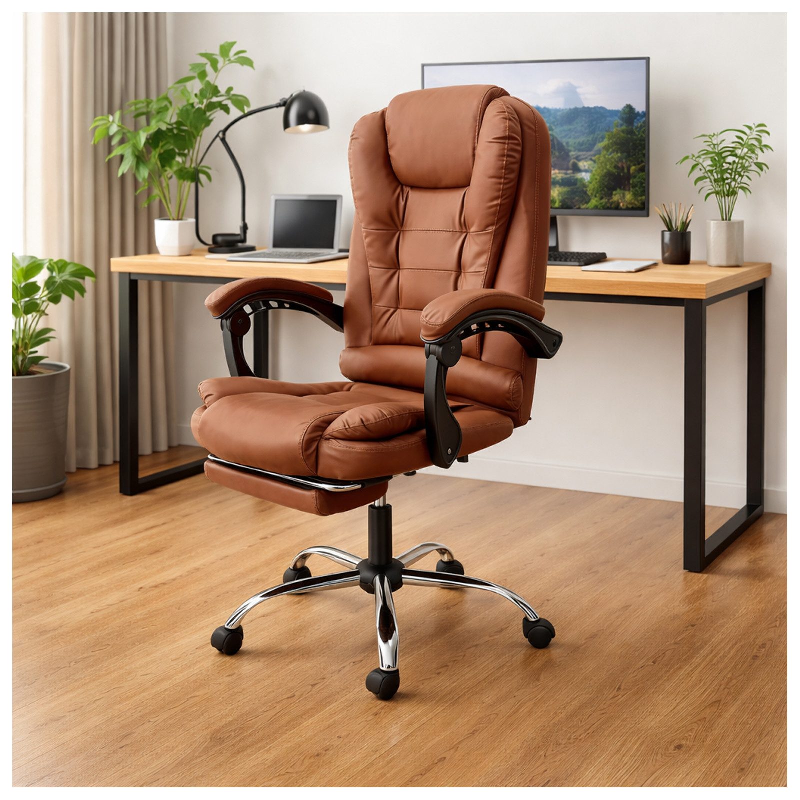 HTI-Living Chefsessel Chefsessel mit Fußstütze und Massagefunktion Kunstleder Braun (Stück, 1 St)