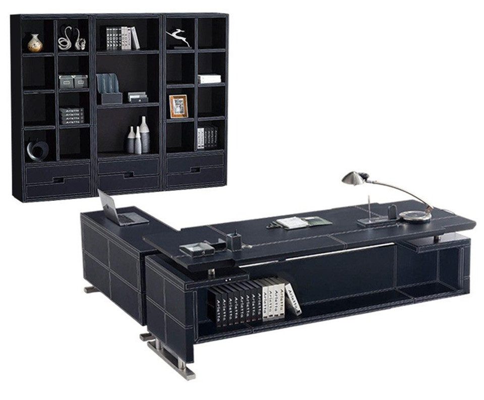 Büromöbel-Set Möbel Büro Set Aktenschrank Schränke 2tlg. Tisch Schwarz