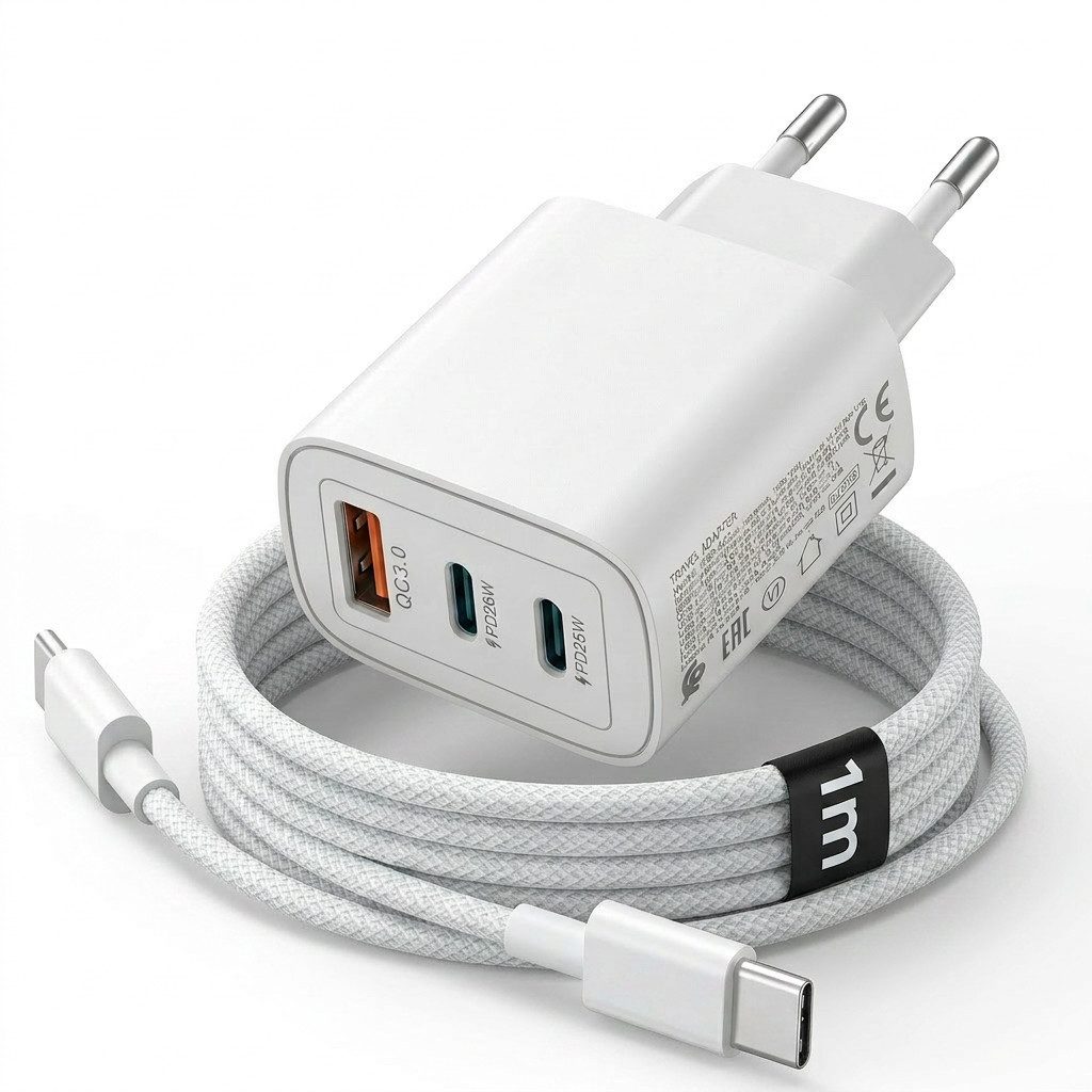 Futurea 50W Ladestecker Fast-Charging Schnellladegerät mit drei Anschlüssen Schnelllade-Gerät (3000 mA, 1-tlg., Einzelartikel, 3 Ports gleichzeitig schnellladen)